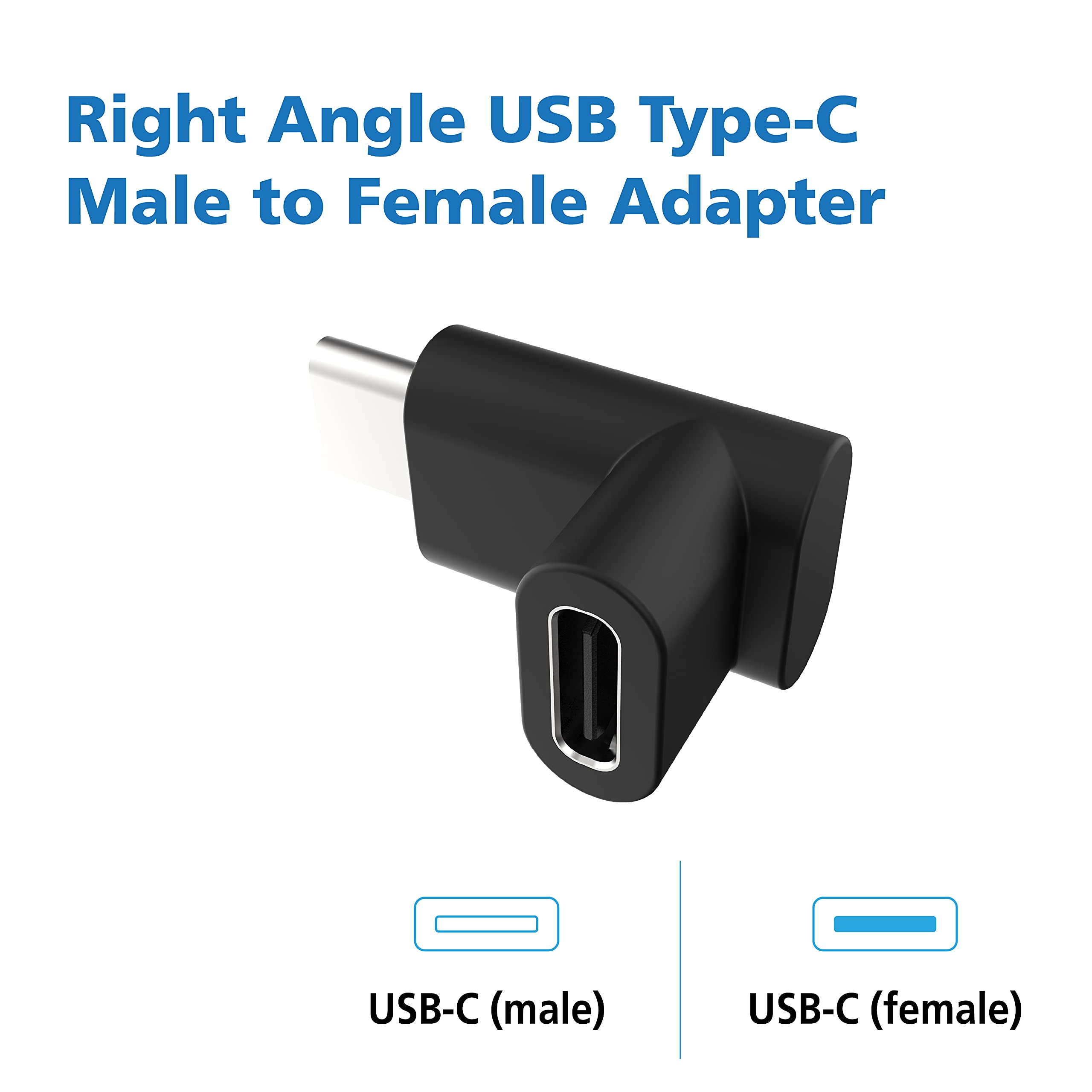 Akasa Right Angle USB Type-C Male to Female Adapter | USB 3.2 Gen 2 | 10 Gbps Data Transfer | Support Fast Charge | For Laptop, PC and USB C Device | Black | 2 Pack | AK-CBUB63-KT02