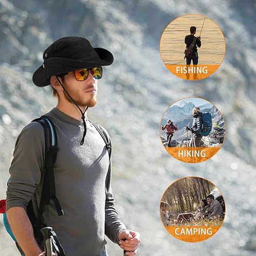 Miniatura 5 de Boonie - Sombrero de pesca para el sol, protección UV, sombrero de playa, plegable, gorra de safari al aire libre, caza, camping, con cuerda de ala