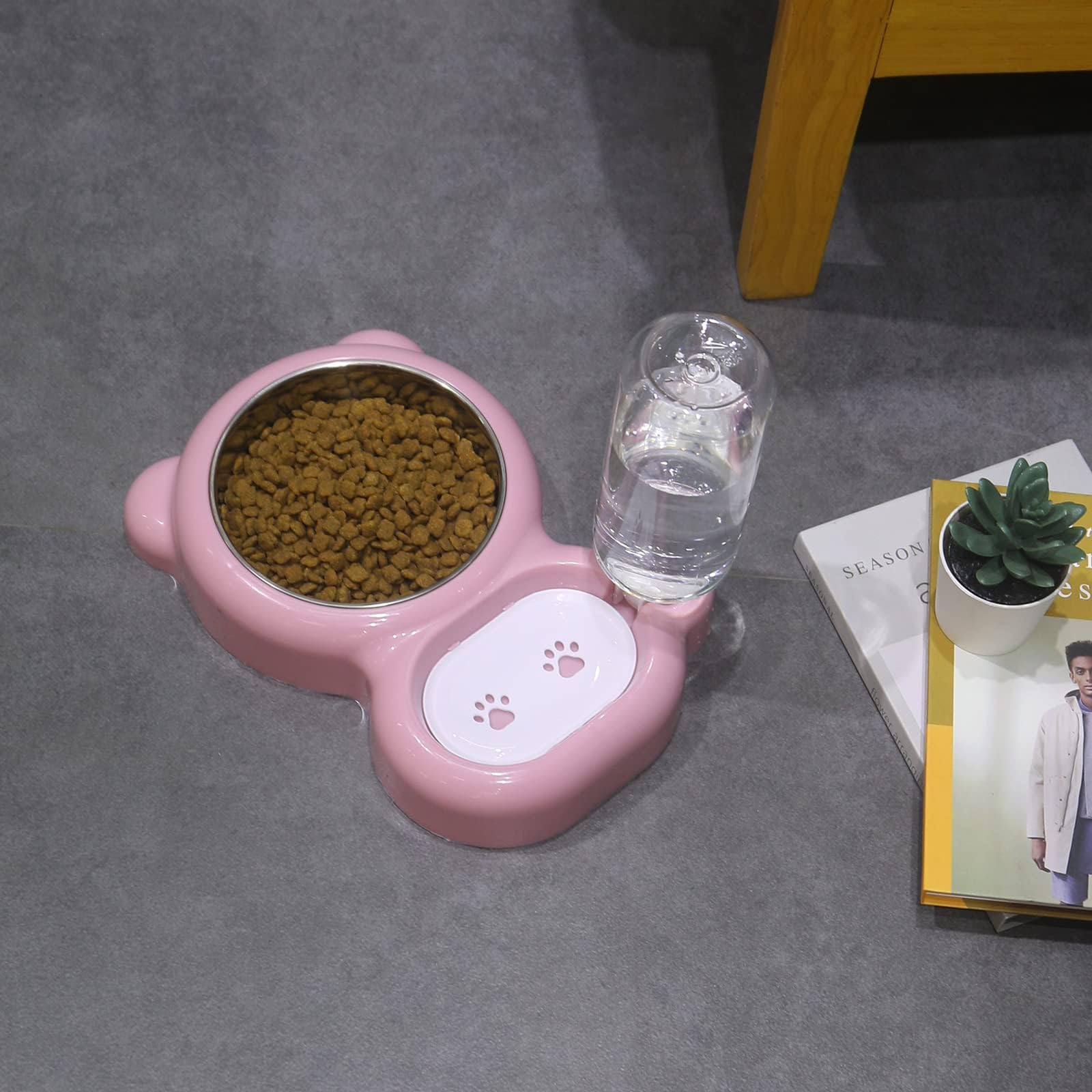 Cuencos for Perros y Gatos, Juego de comederos bebederos Acero Inoxidable for pequeños, Color Rosa