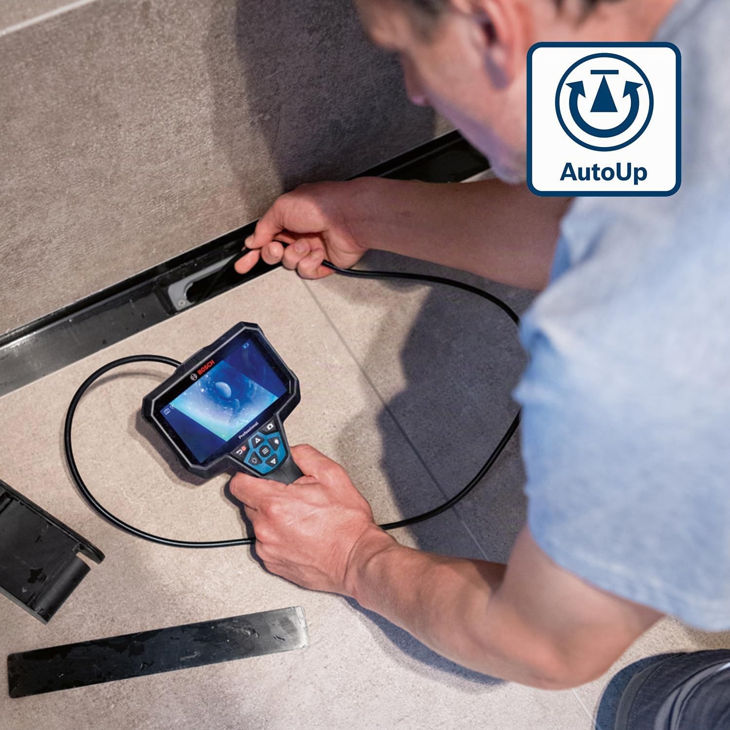 Bosch Professional Cámara de inspección GIC 12V-5-27 C (longitud del cable: 150 cm, función de orientación AutoUp, pantalla de alta resolución: pantalla de 5" 1280x720 px, en caja de cartón)