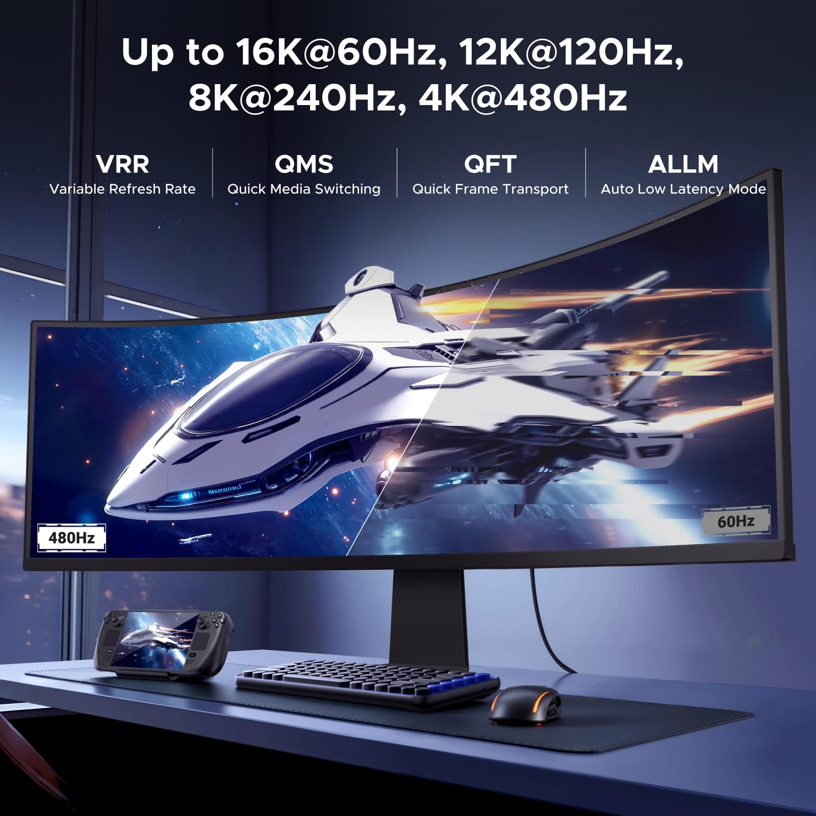 Kabel HDMI UGREEN 2.2 16K@60Hz 8K@240Hz 4K@480Hz 96 Gbps Ultra High Speed eARC HDR10+ VRR ALLM Dolby Vision HDCP 2.3 kompatybilny z komputerem stacjonarnym, laptopem, monitorem, PS5, PS4(2 m)