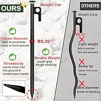 Vista 2 de 20 estacas de tienda de campaña, estacas resistentes de 16 pulgadas, estacas de acero forjado de 0.35 pulgadas de diámetro resistentes para tienda