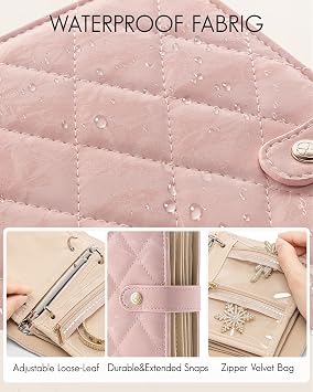 VLANDO Small Travel Jewelry Organizer with Velvet Clear Pouches,Sand Pink