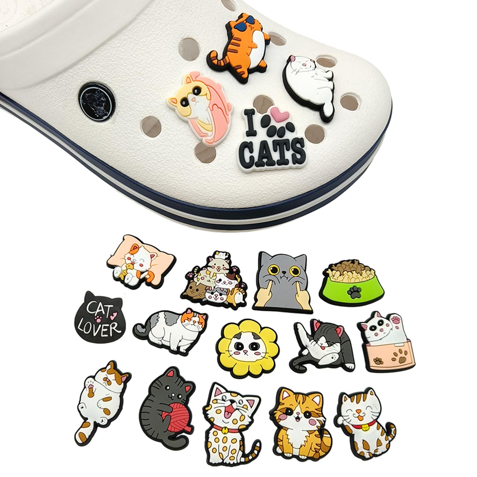 18 szt. butów Charm, buty z kreskówkowym kotem Charm Niedliche buty dekoracyjne szpilki Crocs-Piny Cartoon Buty Dekoracja do butów DIY Dekoracje Imprezy Prezent