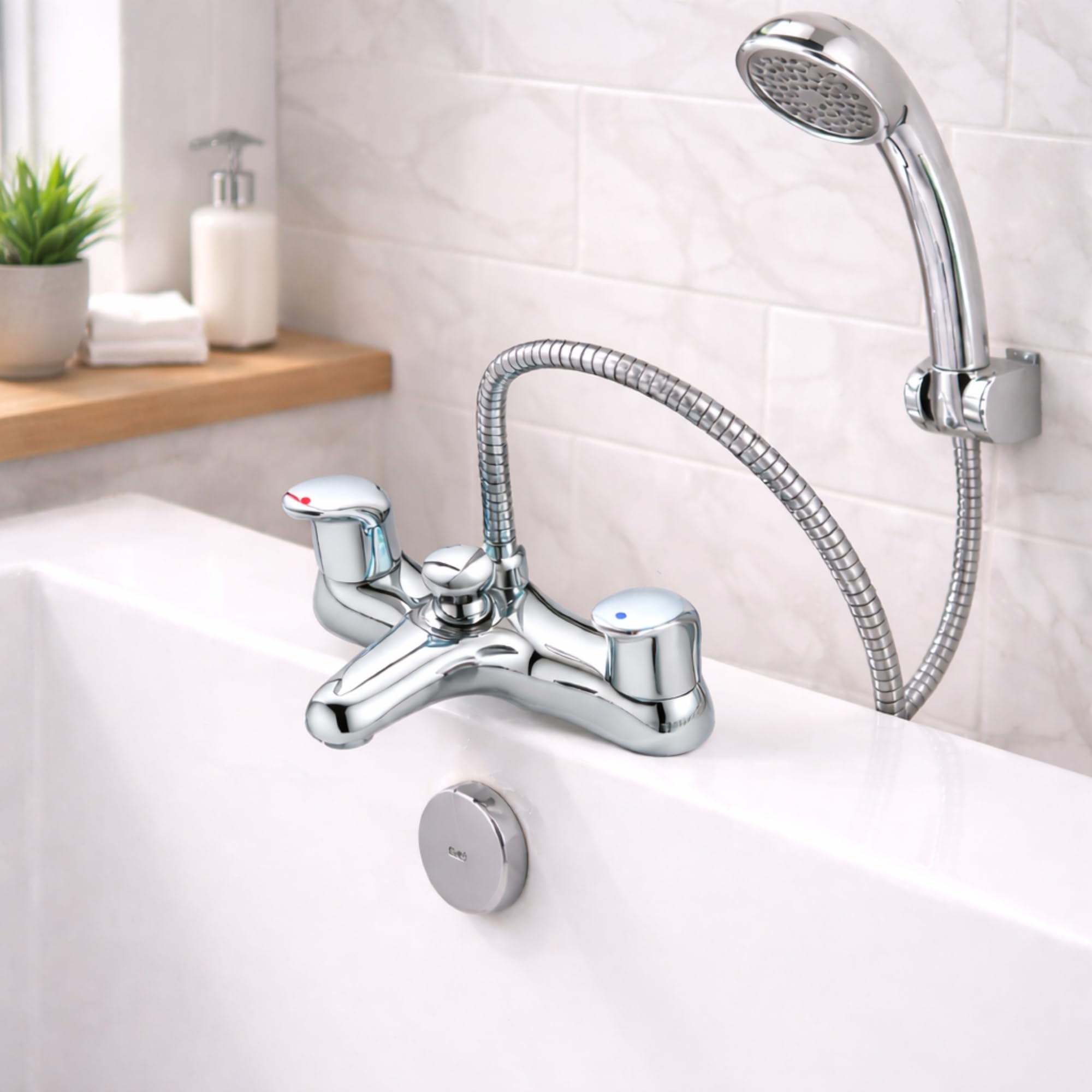 Clever Haze - Juego de mini mezclador para lavabo y ducha de baño, cromado compacto con kit de ducha de doble palanca