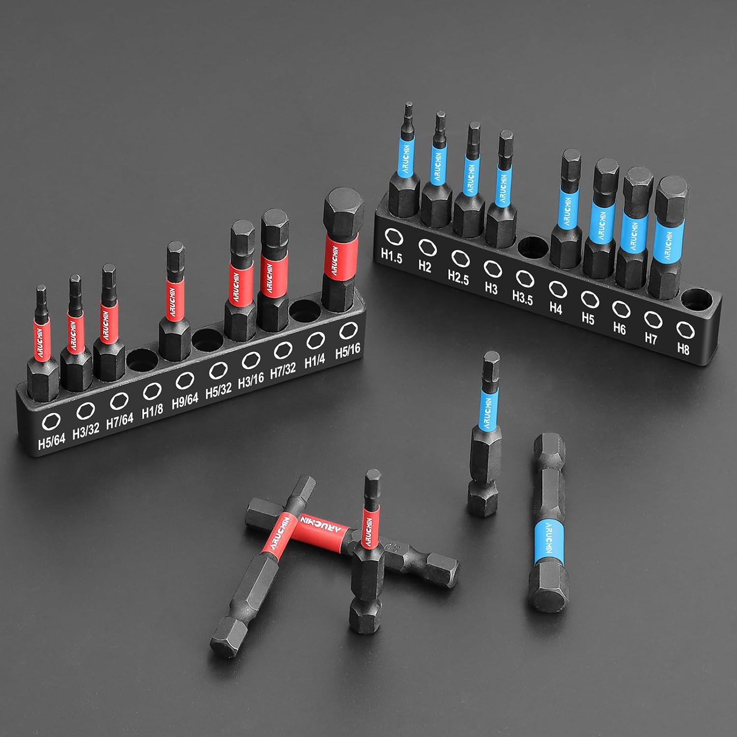 Allen Wrench Drill Bit Set, 20-Piece Hex Bit Set Metric and SAE S2 Steel with Magnetic Tips 1/4 Hex-shank 2" Impact