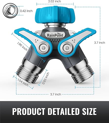 Miniatura 7 de RAINPOINT Divisor de manguera de jardín, divisor de espiga en Y de manguera de agua resistente de 2 vías con válvulas de cierre, divisor de grifo