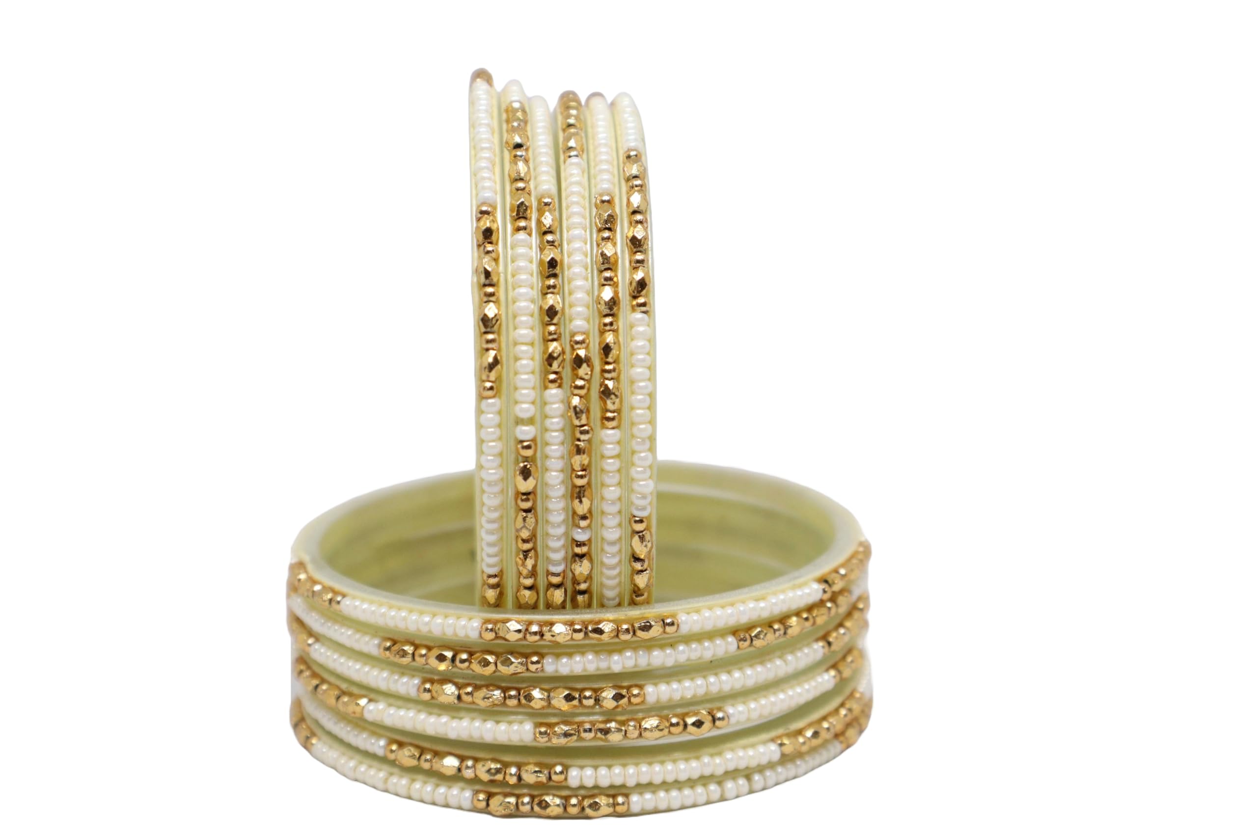 Chirag Bangle Traditional Glass Bangles Beading With Cream And Golden Beads For Adult,Women And Girls (Packing of 12 Bangles) (Cream, 2.6) (B0DD7R5K9L) Amazon Price History, Amazon Price Tracker