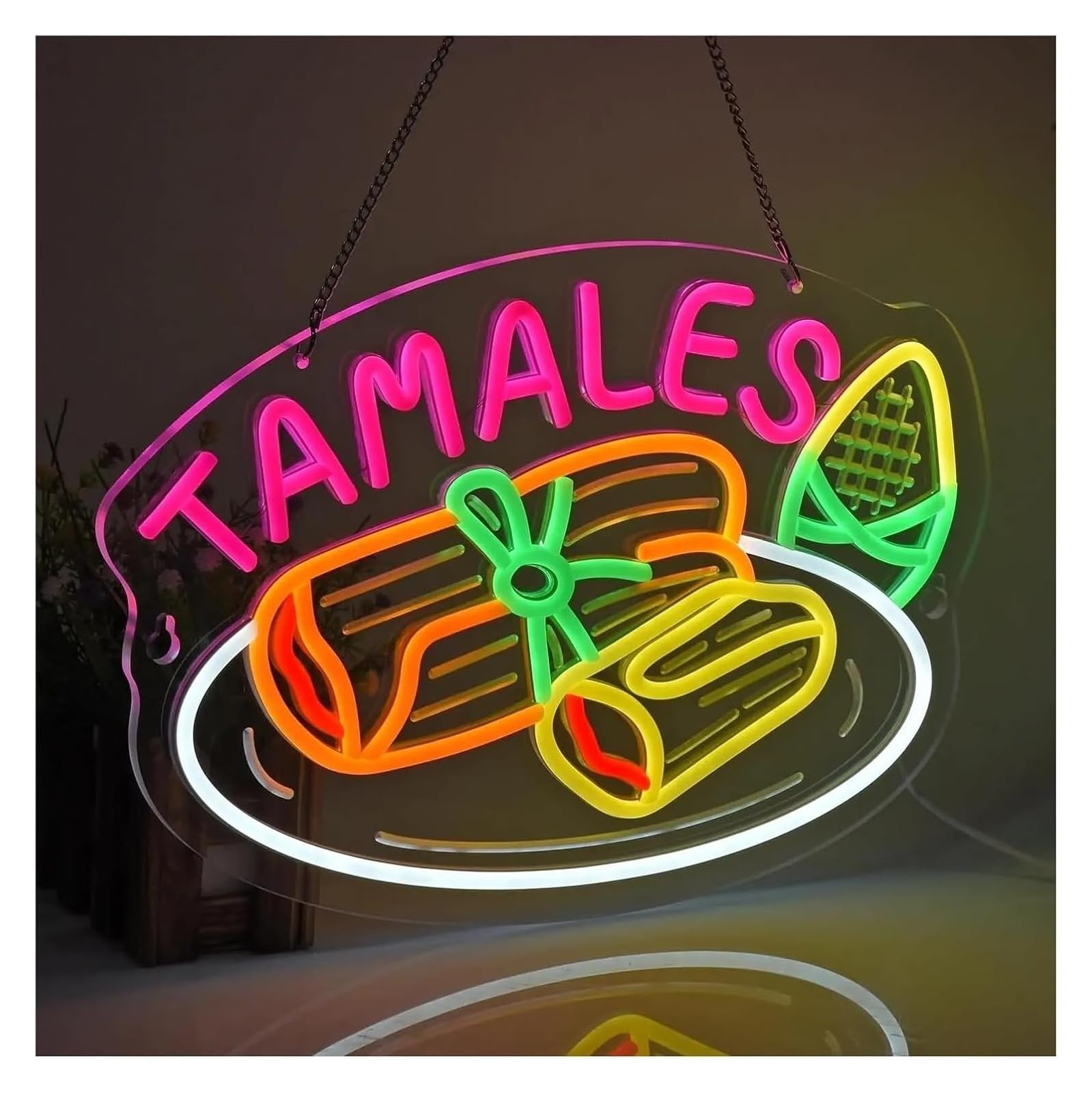 Lampe Néon Enseigne lumineuse « Tamales » pour commerce, restaurant, magasin, boutique, marché, 40 x 30 cm