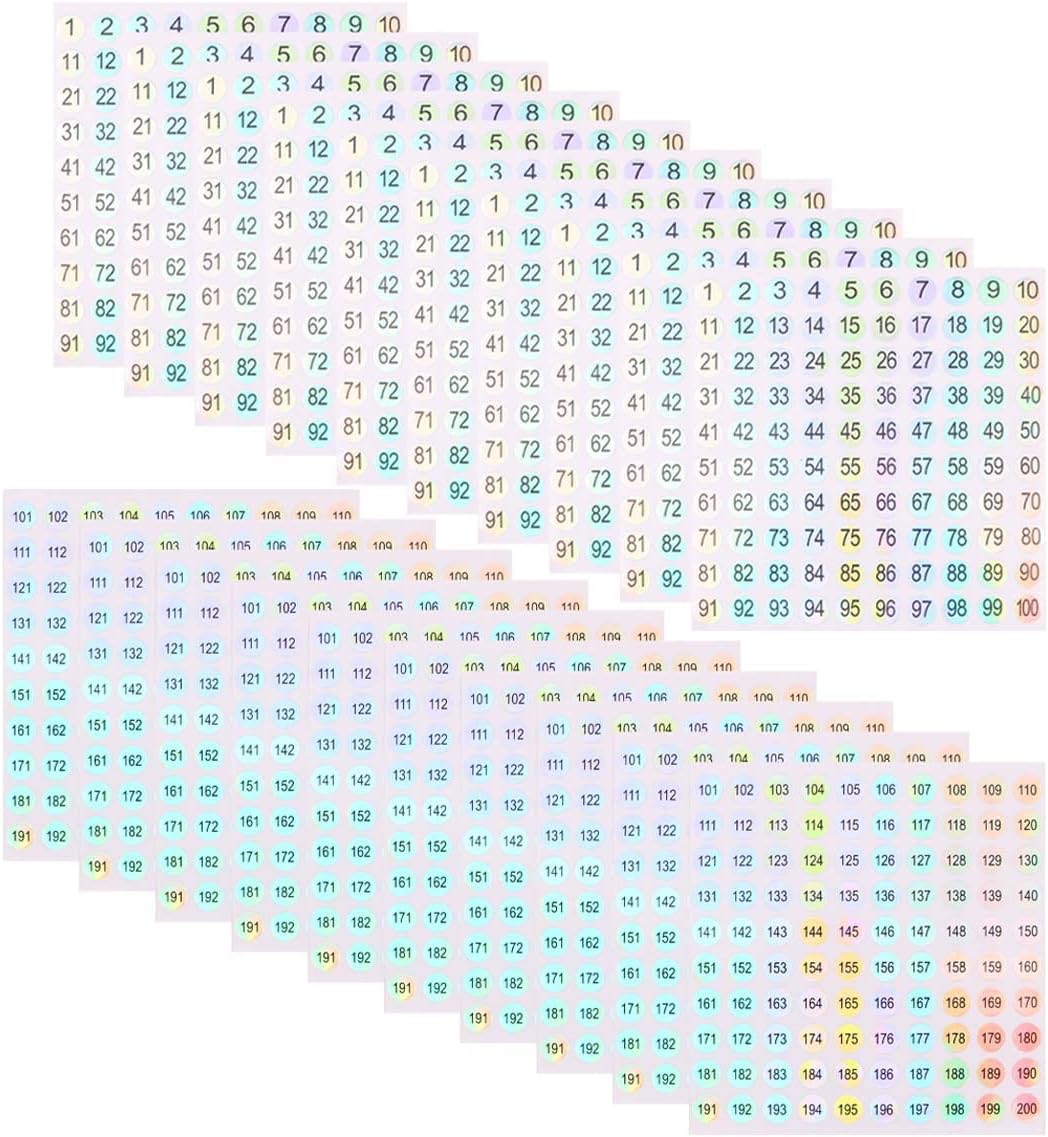 Tiardey 20 Sheets 1 to 200 Consecutive Laser Number Stickers 0.4 Inch Small Self-Adhesive Number Labels for Home School Office Decoration Tiardey 20 Sheets 1 to 200 Consecutive Laser Number Stickers 0.4 Inch Small Self-Adhesive Number Labels for Home School Office Decoration