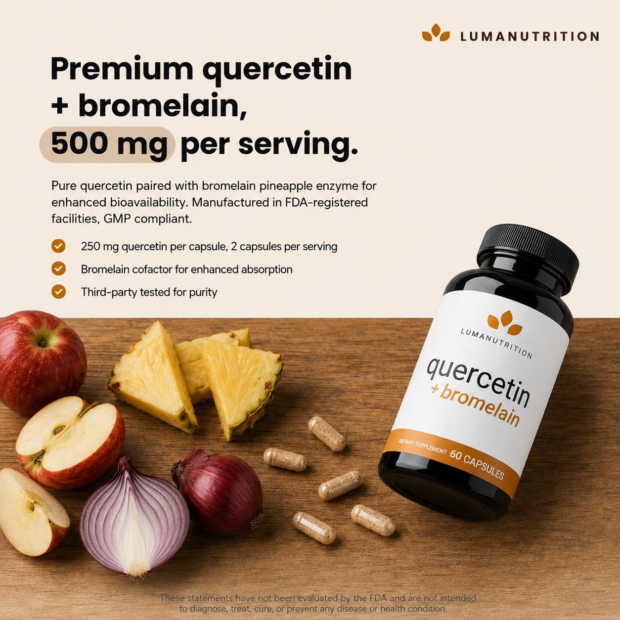 Luma Nutrition Quercetin with Bromelain Supplement 500mg - 60 Capsules — Amazon image 3