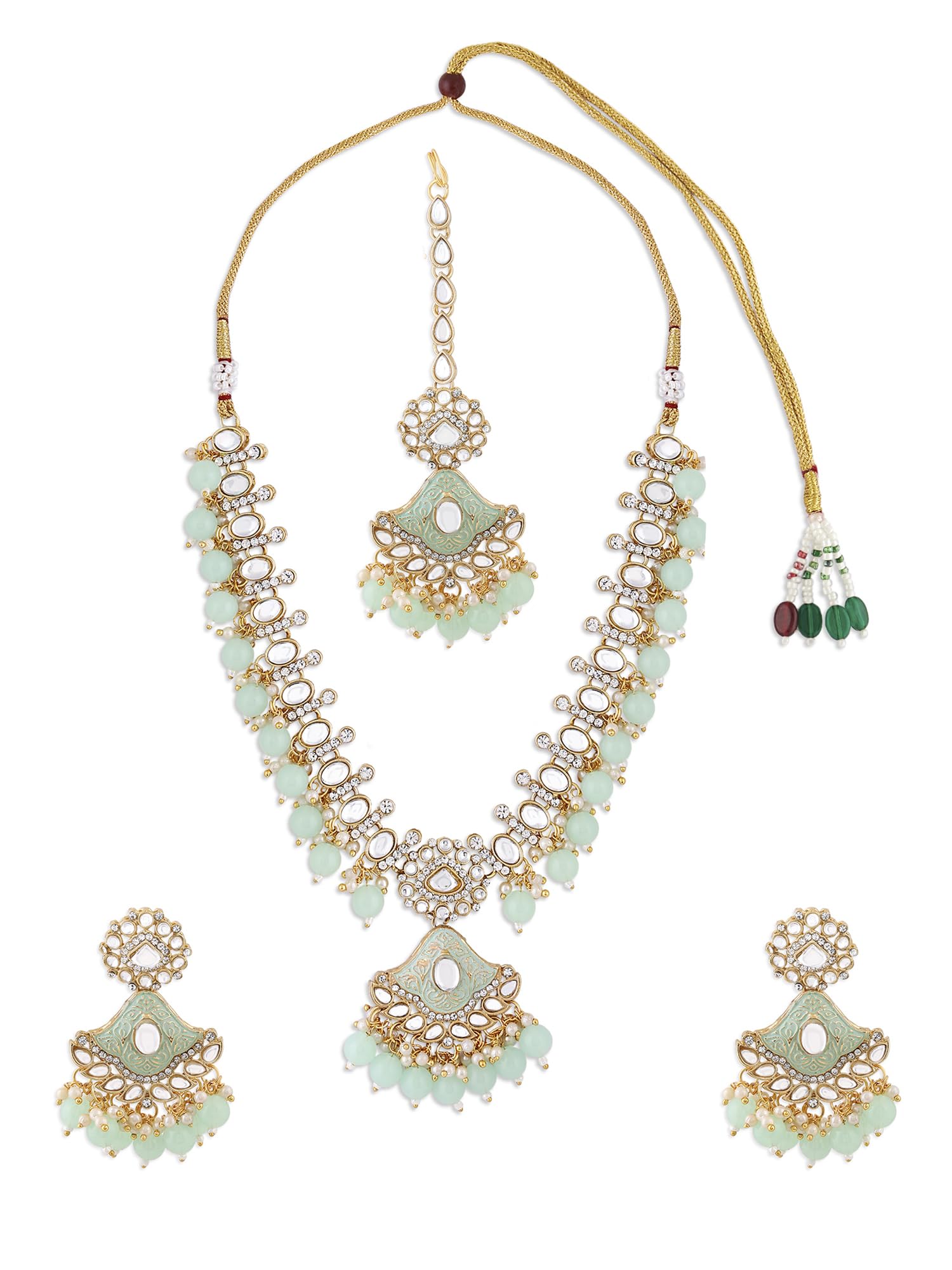 ZAVERI PEARLS Mint Green Meenakari Kundan Beads Necklace Earring & Maangtikka Set For Women-ZPFK17619 (B0CWNWNQZV) Amazon Price History, Amazon Price Tracker