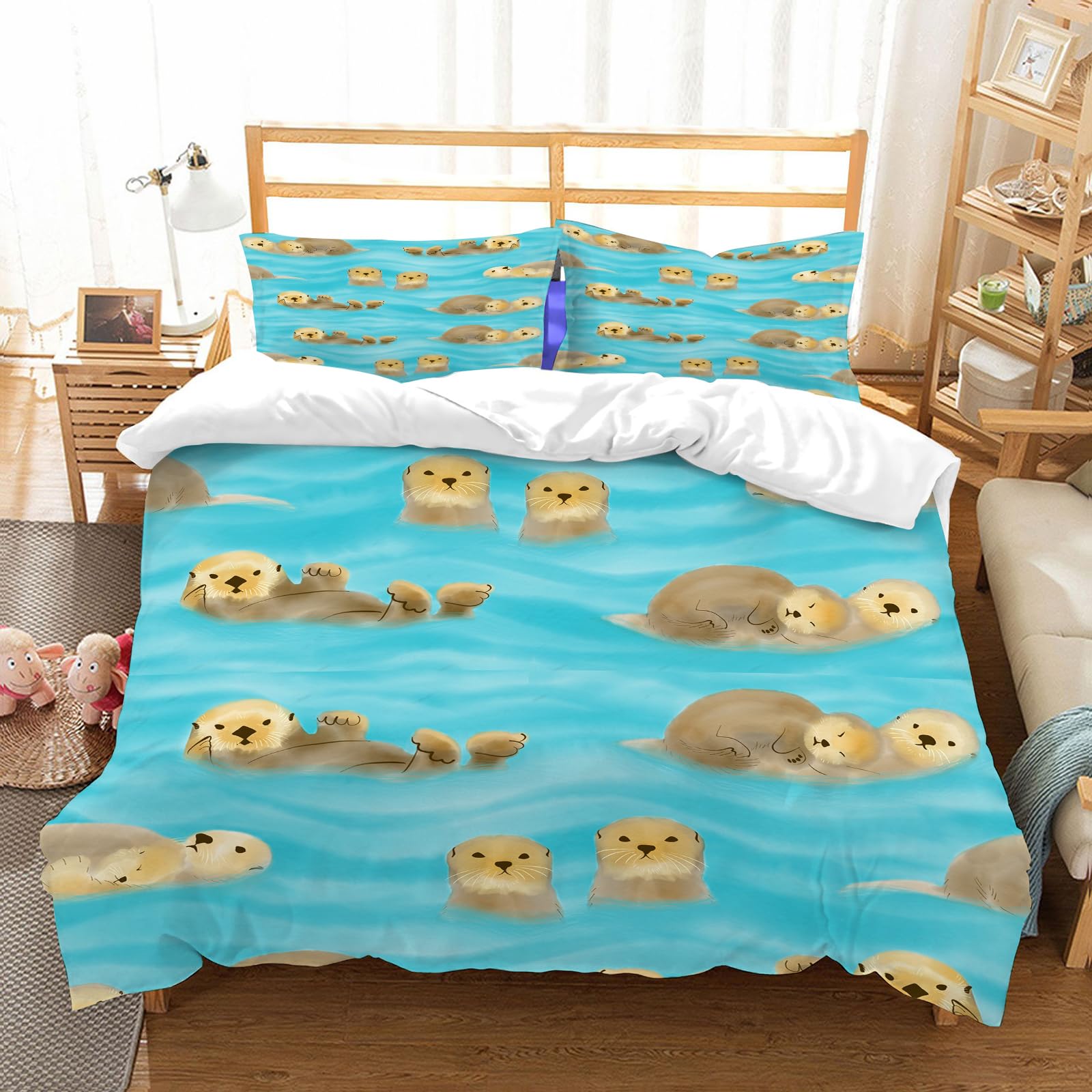 Parure de lit loutre anti-plis en microfibre douce 200x228 avec 2 taies