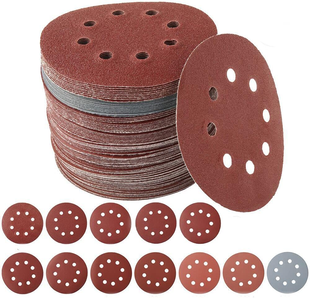 NB 120 Pieces 5 inch 8 Holes Sanding Discs, 60-3000 Grit Sandpaper for Random Orbital Sanders, Hook and Loop Sand Paper Assortment Pack. Drill Grinder Tool, (12Type-10pcs)