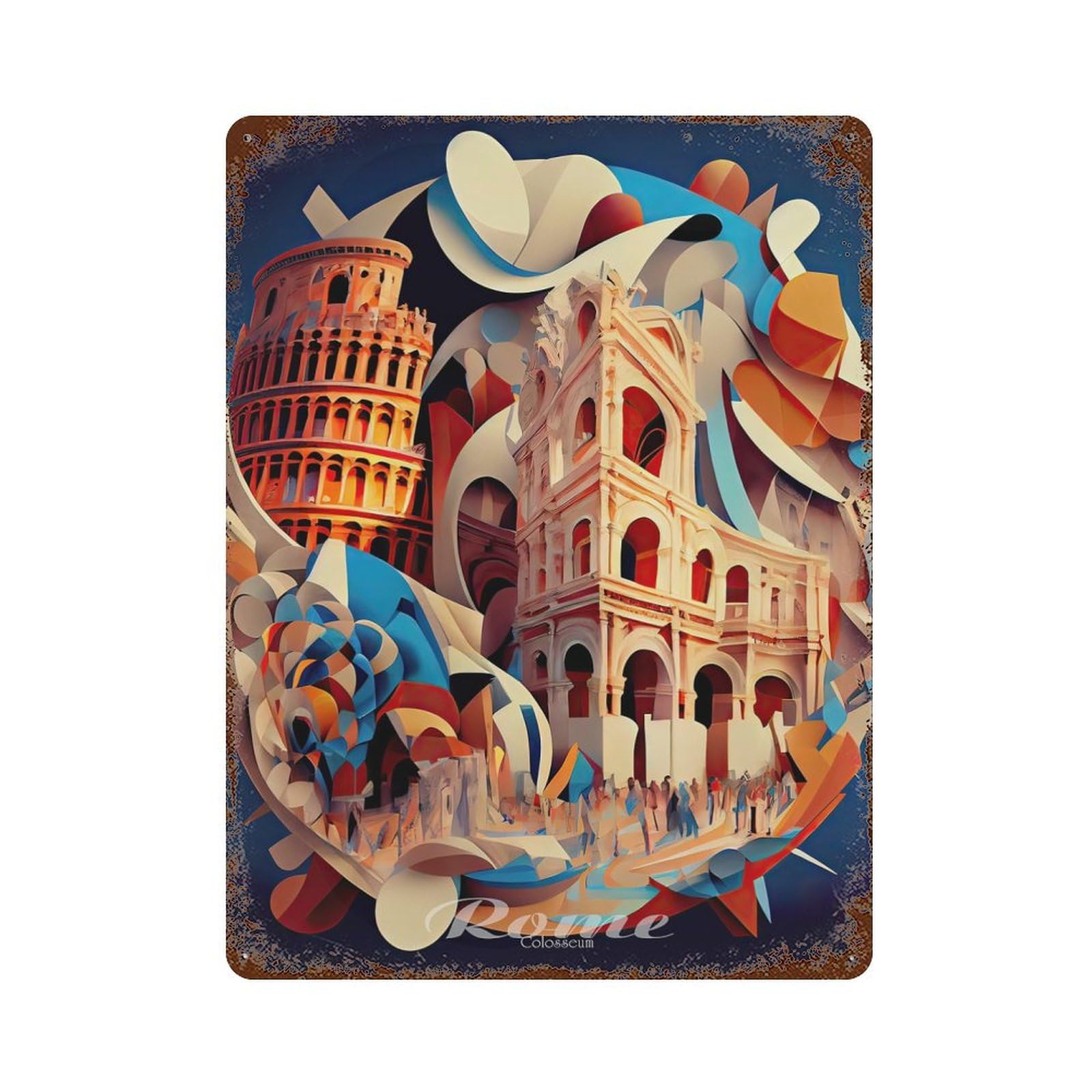 Rome Colosseum 3 15.7"x11.8" Rusty Metal Tin Sign, Novelty Wall Decor for Cafe, Home Bar And Lounge Decor