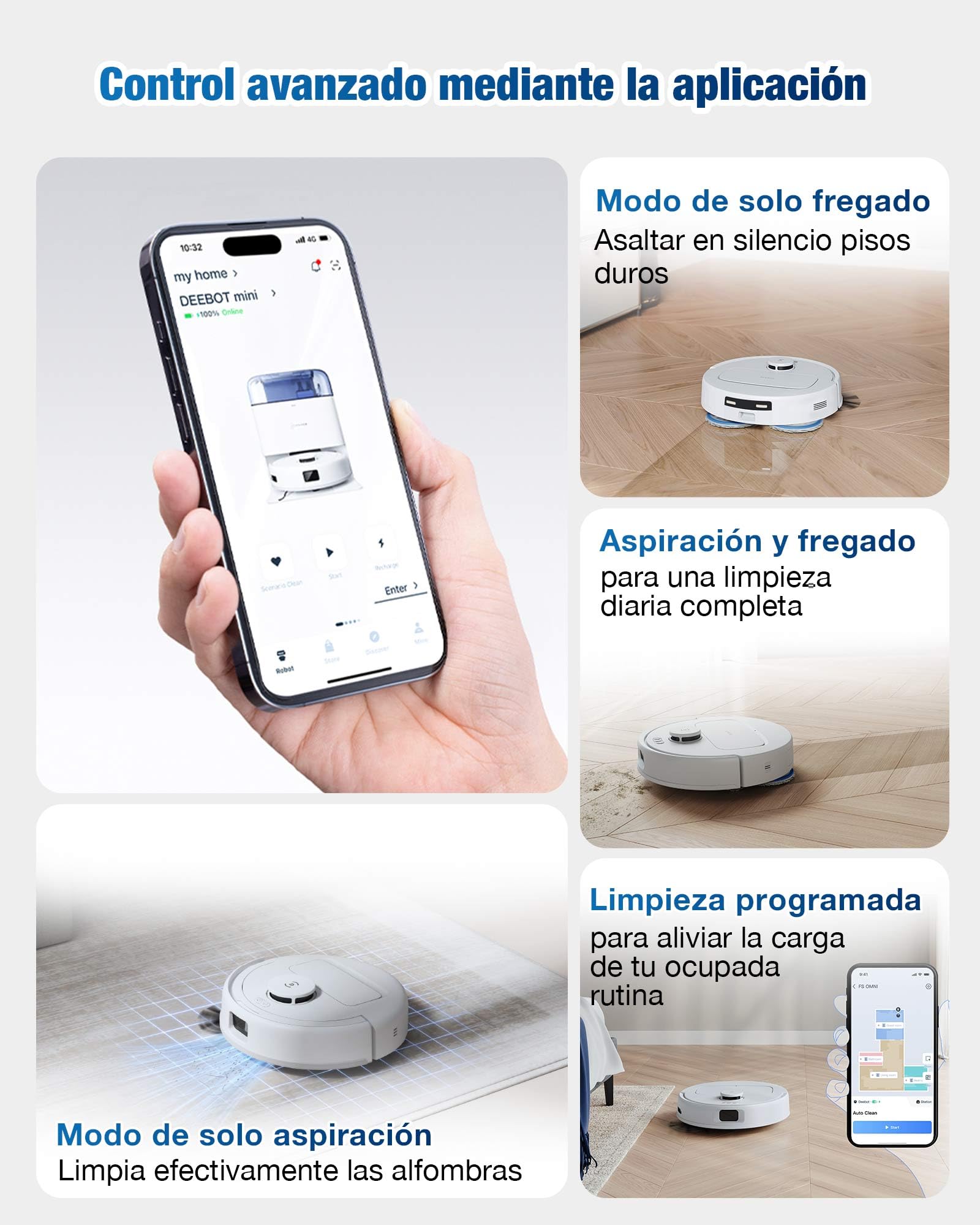 ECOVACS DEEBOT Mini Robot Aspirador y fregasuelos, 9000 Pa | Antienredos ZeroTangle 2.0, TrueMapping 2.0, Secado a 45 ℃, autovaciado, fregado Inteligente, autolimpieza