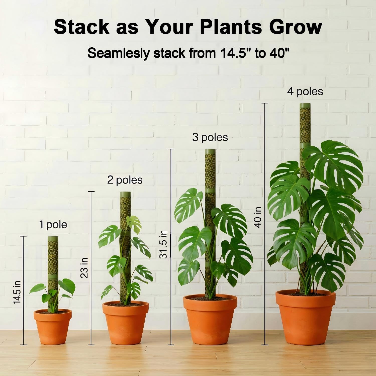 Support de plante Monstera en mousse – Piquets empilables en forme de D de 108 cm pour plantes d'intérieur – Bâtons en plastique anti-pourriture et treillis haut pour pothos grimpantes plantes