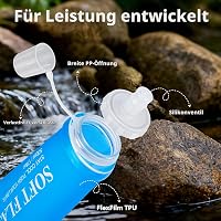 Euqvunn skladacia fľaša 2 ks, bez BPA, opakovane použiteľná soft flask 500 ml, s nepriepustným uzáverom, na behanie, turistiku, kempovanie 2