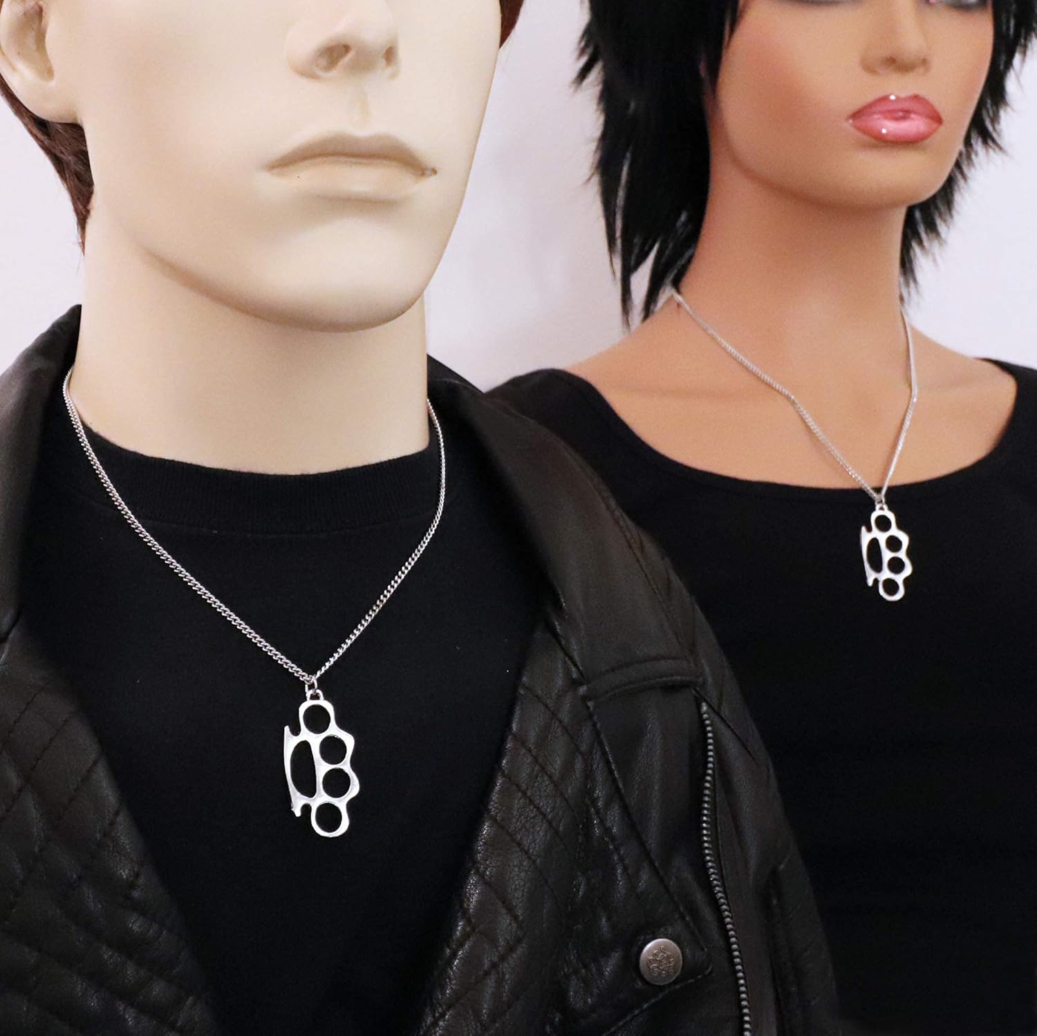 Real Metal Replica “Knucks Charm” Polished Silver Finish Pendant Necklace Twenty Inch Chain - Image 2