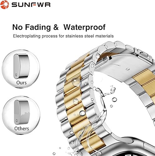 Miniatura 3 de SUNFWR Compatible con Apple Watch Band de 1.614 pulgadas, 1.575 pulgadas, 1.496 pulgadas, para mujeres y hombres, correa de metal de acero