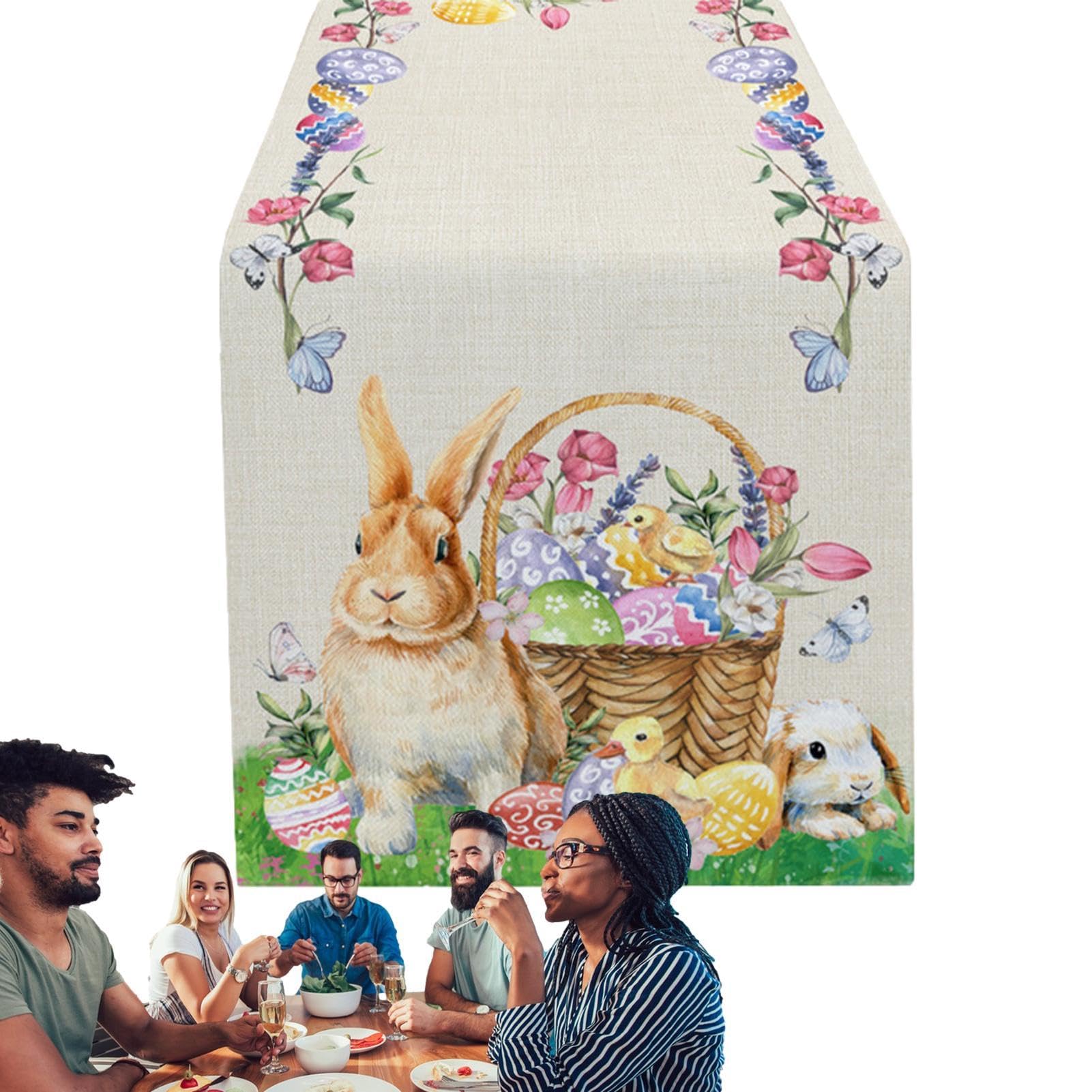 Centrotavola pasquale 85 x 85 cm con coniglietto colorato ricamato ecru tovaglia stile country coniglio pasquale
