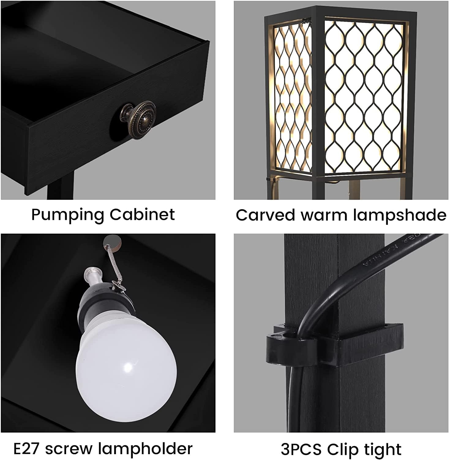 Lampada Terra Lampada Da Terra Woode Con Mensole E Cassetto Portaoggetti Paralume In Tessuto Luce Per Soggiorno Camera Letto Per Soggiorno