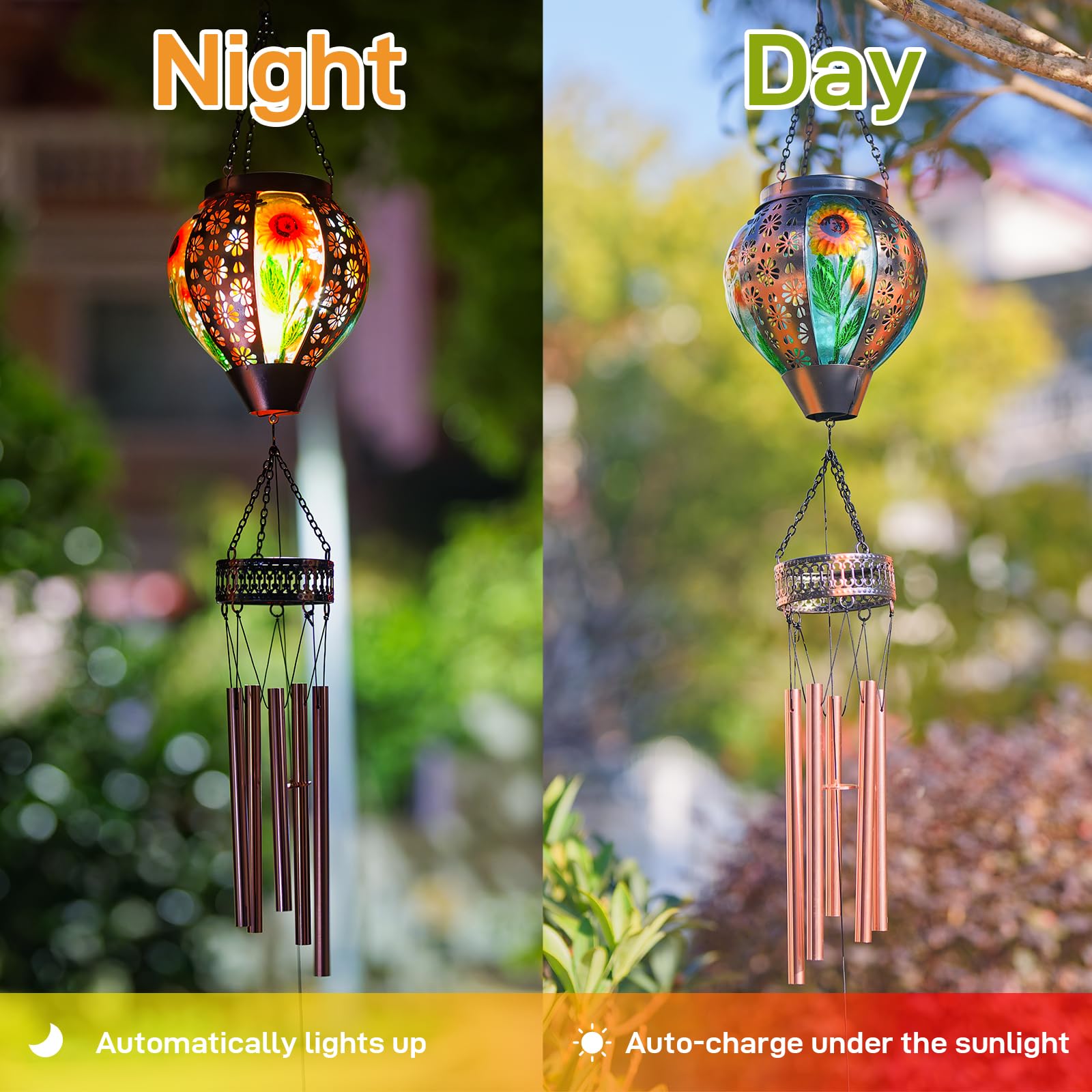 Campanelli a vento solare per esterni, campanello a vento da appendere a girasole, lanterne solari a LED, campanelli a vento commemorativi per mamma donna, campanello a vento da esterno tono