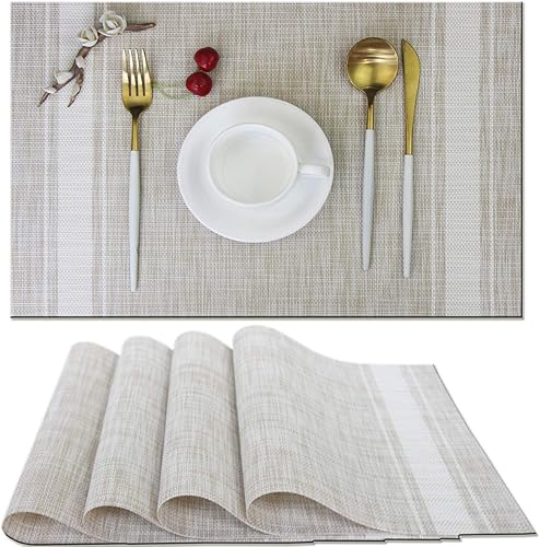 Miniatura 30 de Juego de 6 manteles individuales para mesa de cocina, lavables, 12 x 18 pulgadas, manteles individuales tejidos de PVC fáciles de limpiar (azul Azul