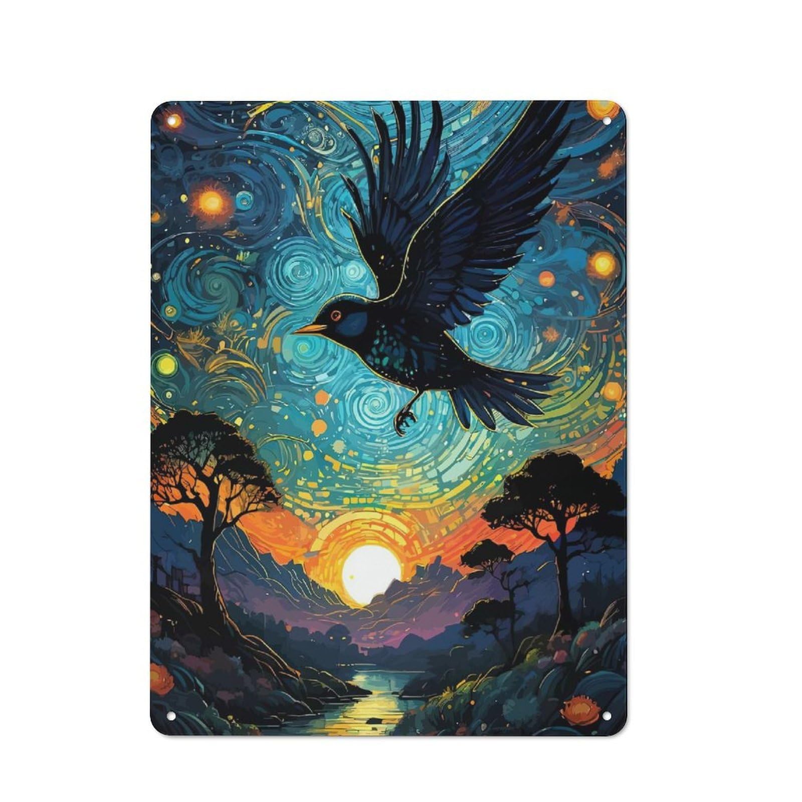 Junmoney Starry Night Bird Tin Wall Plaque 40X30cm With For Hobby Room Or Studio, For Metal Sign Collectors, For Kitchen And Home Bar Decor