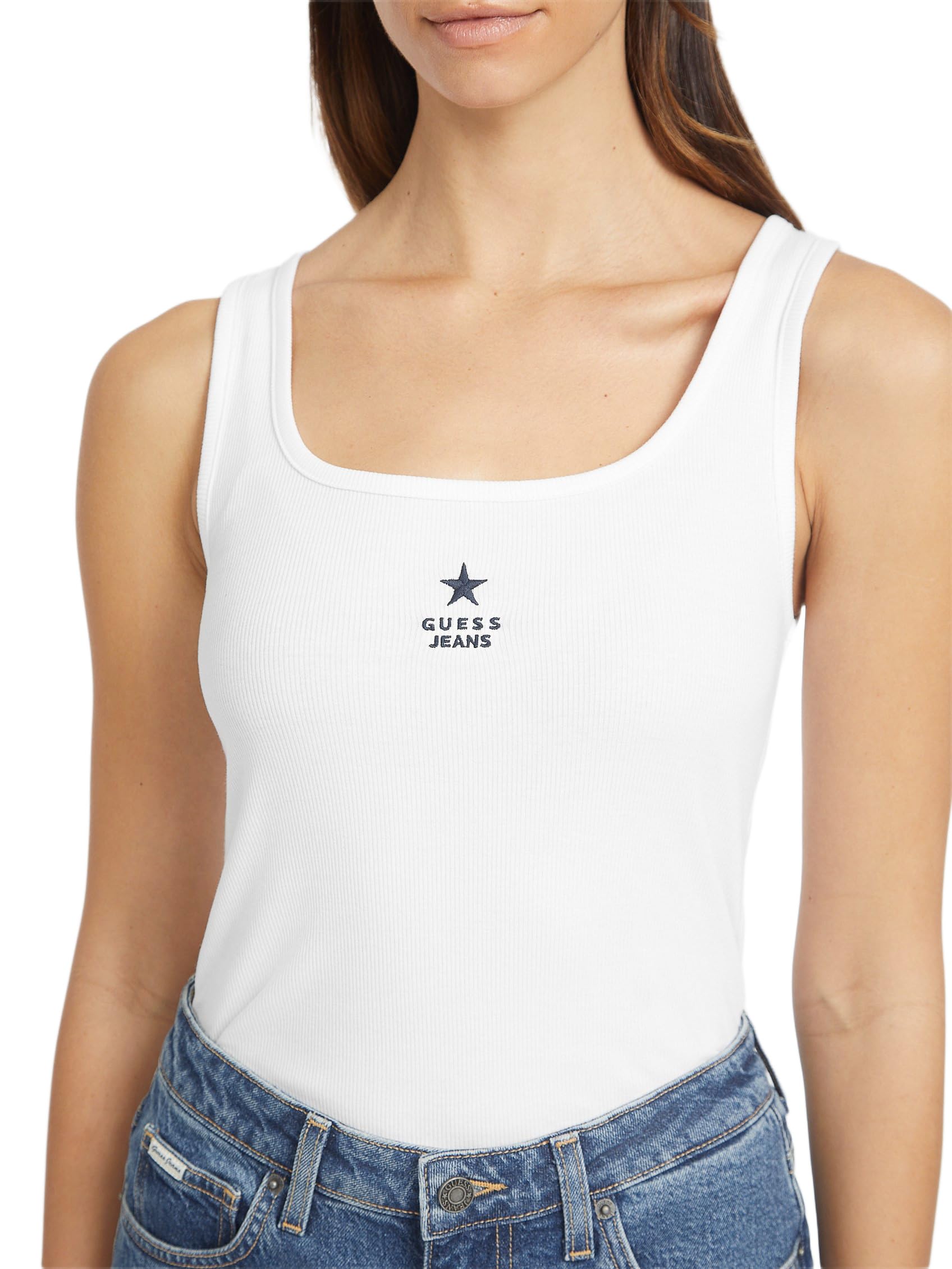 Guess Women's Embroidered Star Tank Vest - Pure White - 12 (M)