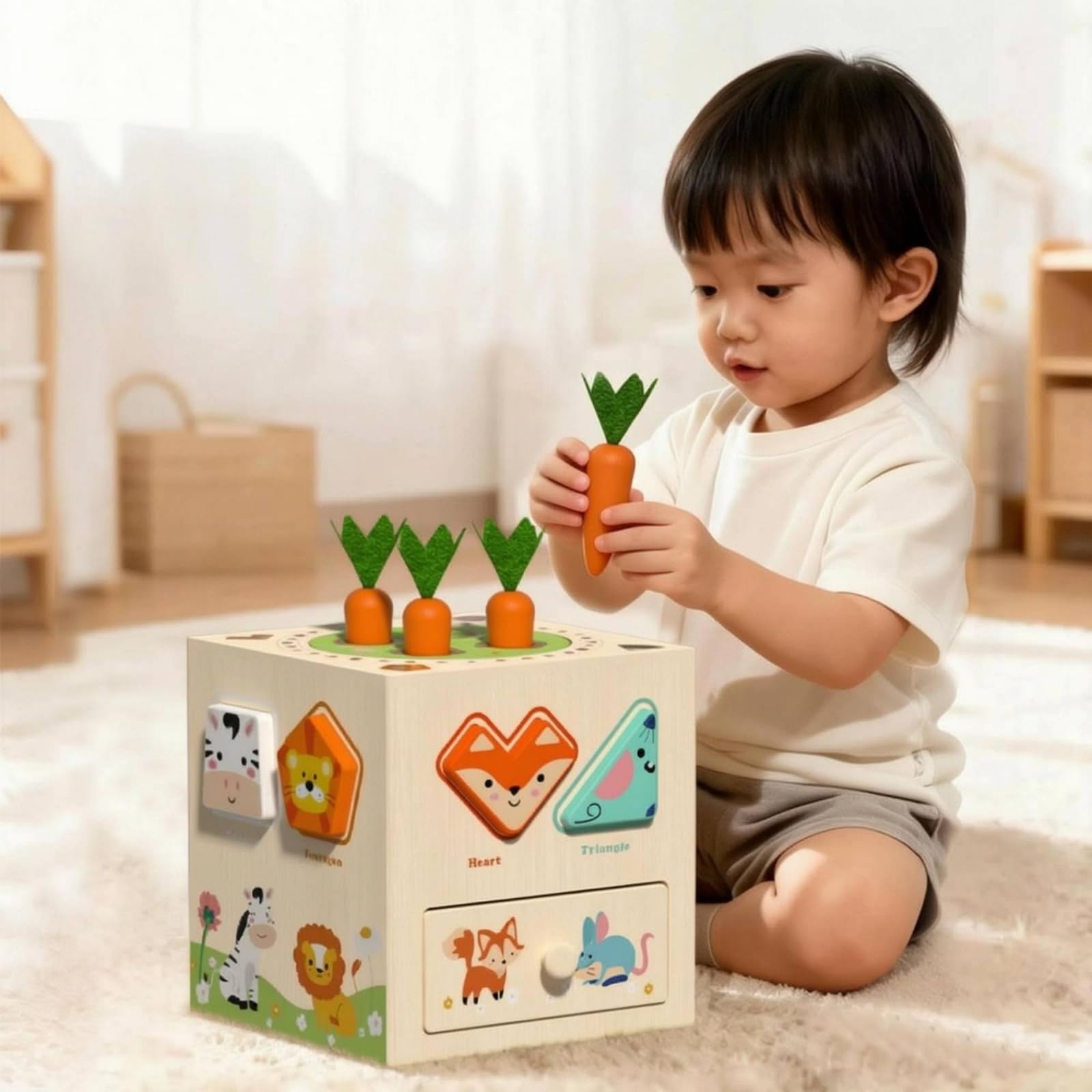 Qianly Cubo attività Educativo Apprendimento Precoce Cubo Multiattività in Legno Coordinazione Occhio-Mano Classificatore di Forme in Legno