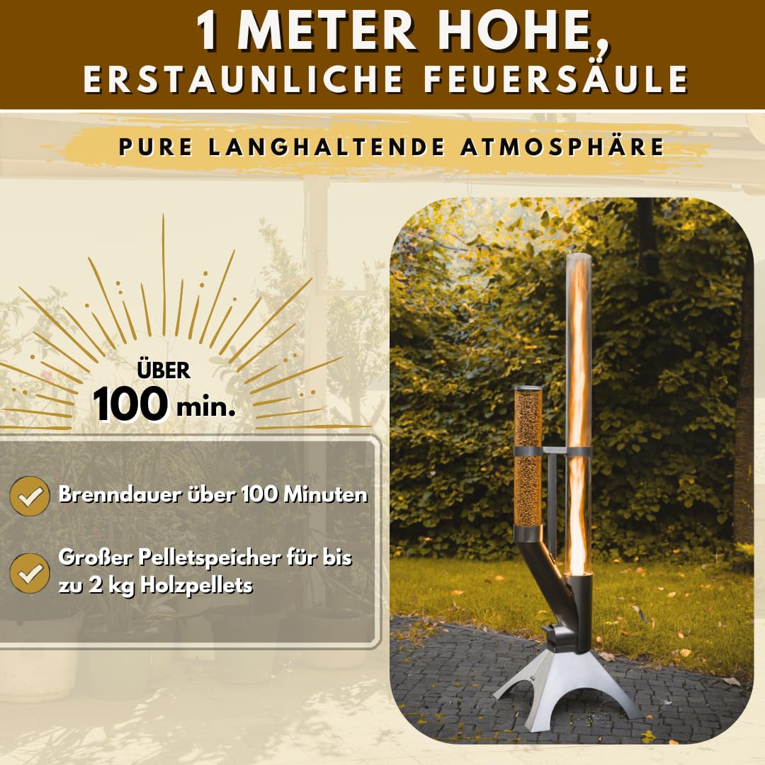 Feuerrohr Dekorative Feuersäule Outdoor inkl. Reinigungsbürste und Abdeckhaube Pelletfackel