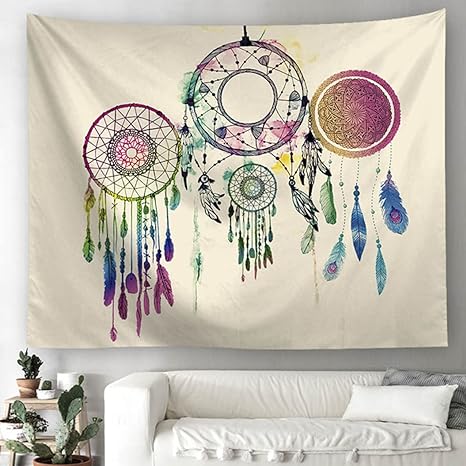 Amazon Co Jp Kmbignk タペストリー ドリームキャッチャー柄 おしゃれ 150 150 羽根タペストリー ドリームキャッチャータペストリー カラー 多機能 ヒッピータペストリー 壁掛けタペストリー サイケデリック ボヘミアン おしゃれな壁掛け アートパネル 部屋用 ホーム