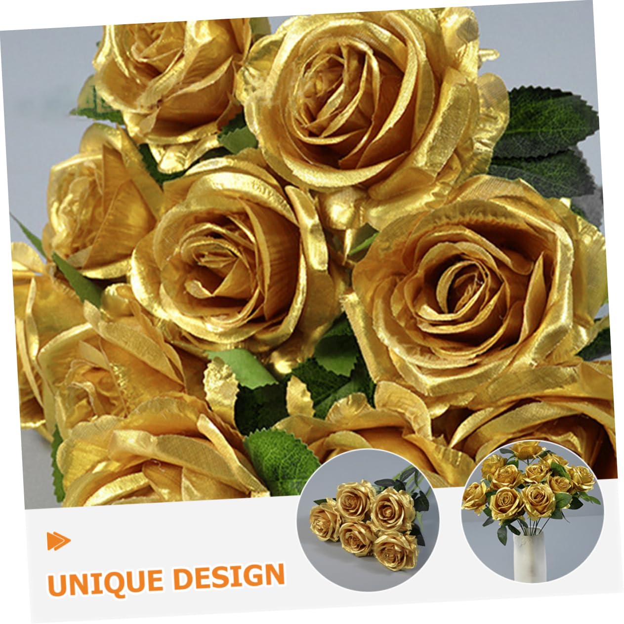 Cabilock Lot De 4 Magnifiques Bouquets De Roses Artificielles Dorées en Soie pour Décoration Dintérieur Salle À Manger Salon Chambre À Coucher