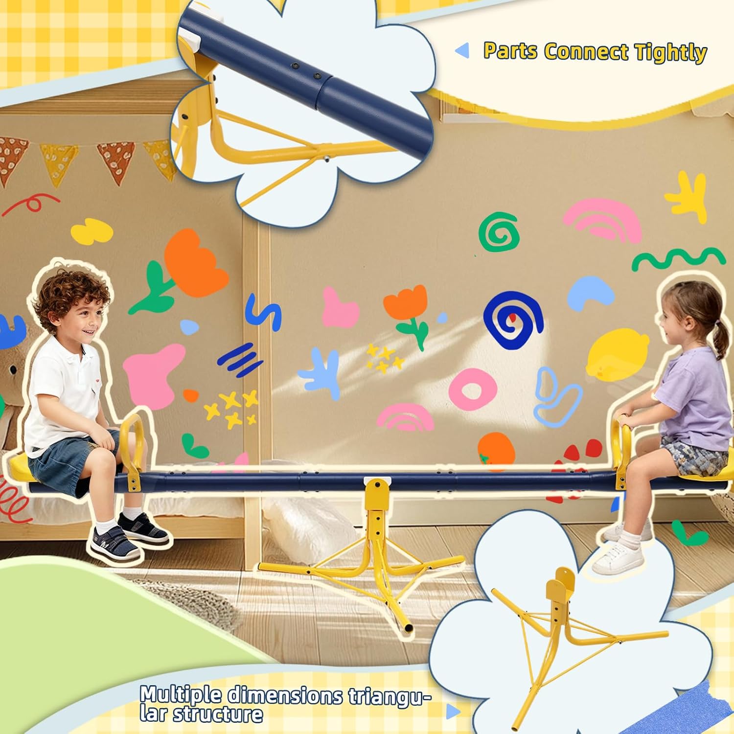 Teeter Totter for Kids Outdoor, Sit and Spin 360 Degrees Seesaw for Kids Outdoor for Outdoor Ages 2-10, Metal Heavy Duty Indoor & Outdoor Playset Toys for Playground Backyard Playhouse