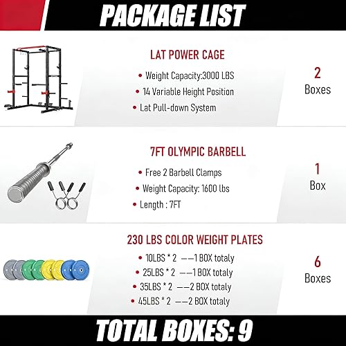 Vista 2 de Sportsroyals Jaula de Potencia, Rack de Potencia Multifuncional de 1600 libras con Sistema de Cruce de Cable Ajustable y Más Accesorios de Rojo