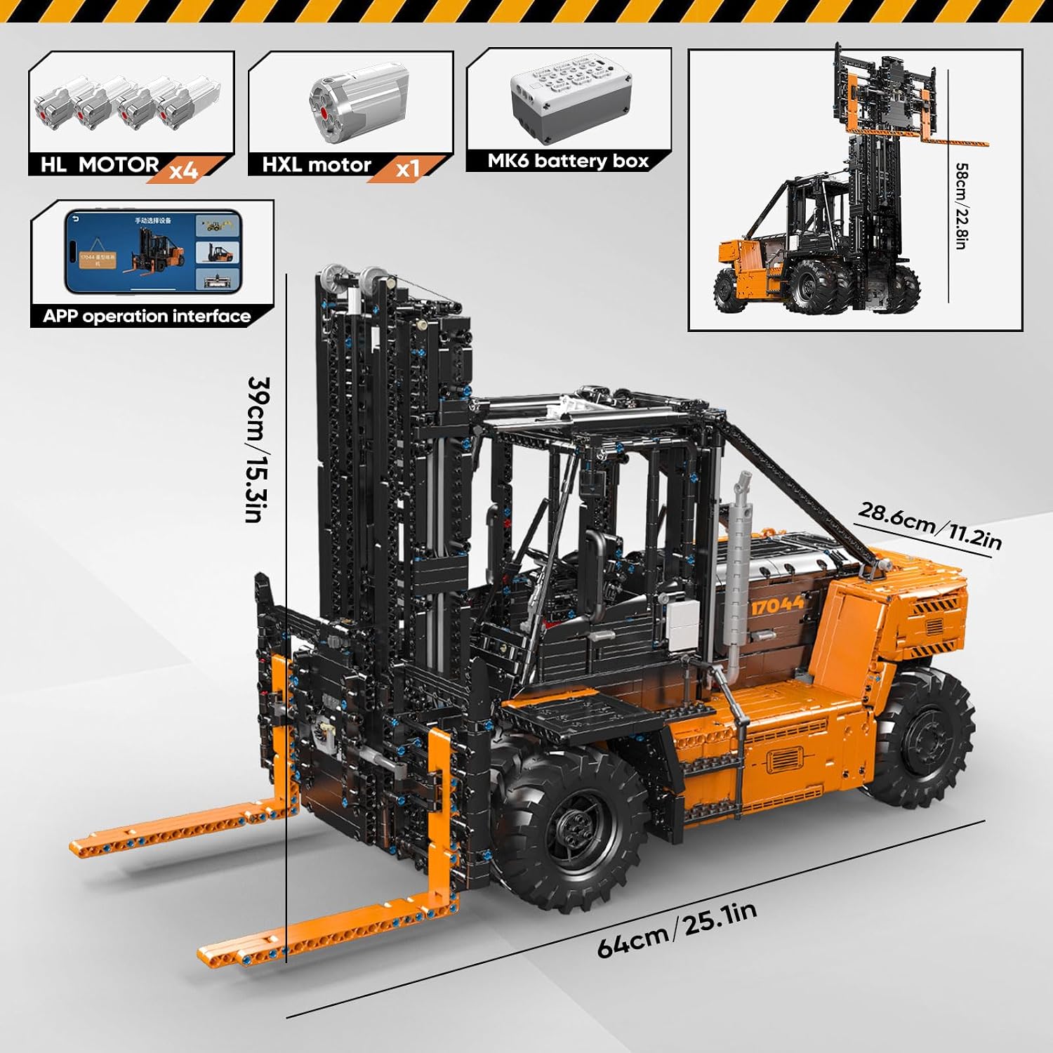 Mould King 17044 Heavy-Duty Forklift Truck Building Block Kit, MOC Construction Machinery Building Block Set, RC Shelf Lifted Truck for Adult, 4579 Pieces