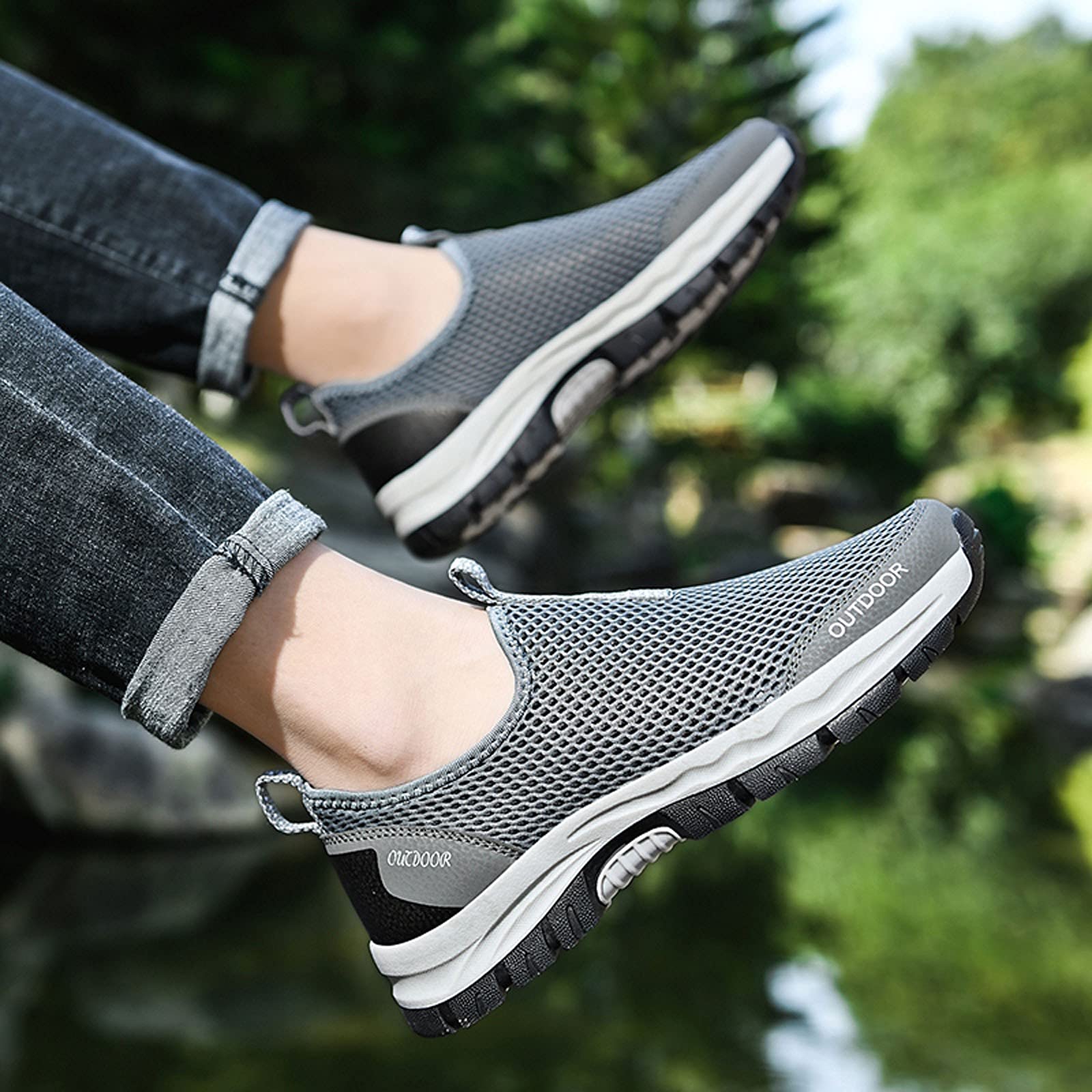 Slip in Schuhe Herren Extra Weit Walkingschuhe Mesh Turnschuhe Rutschfest