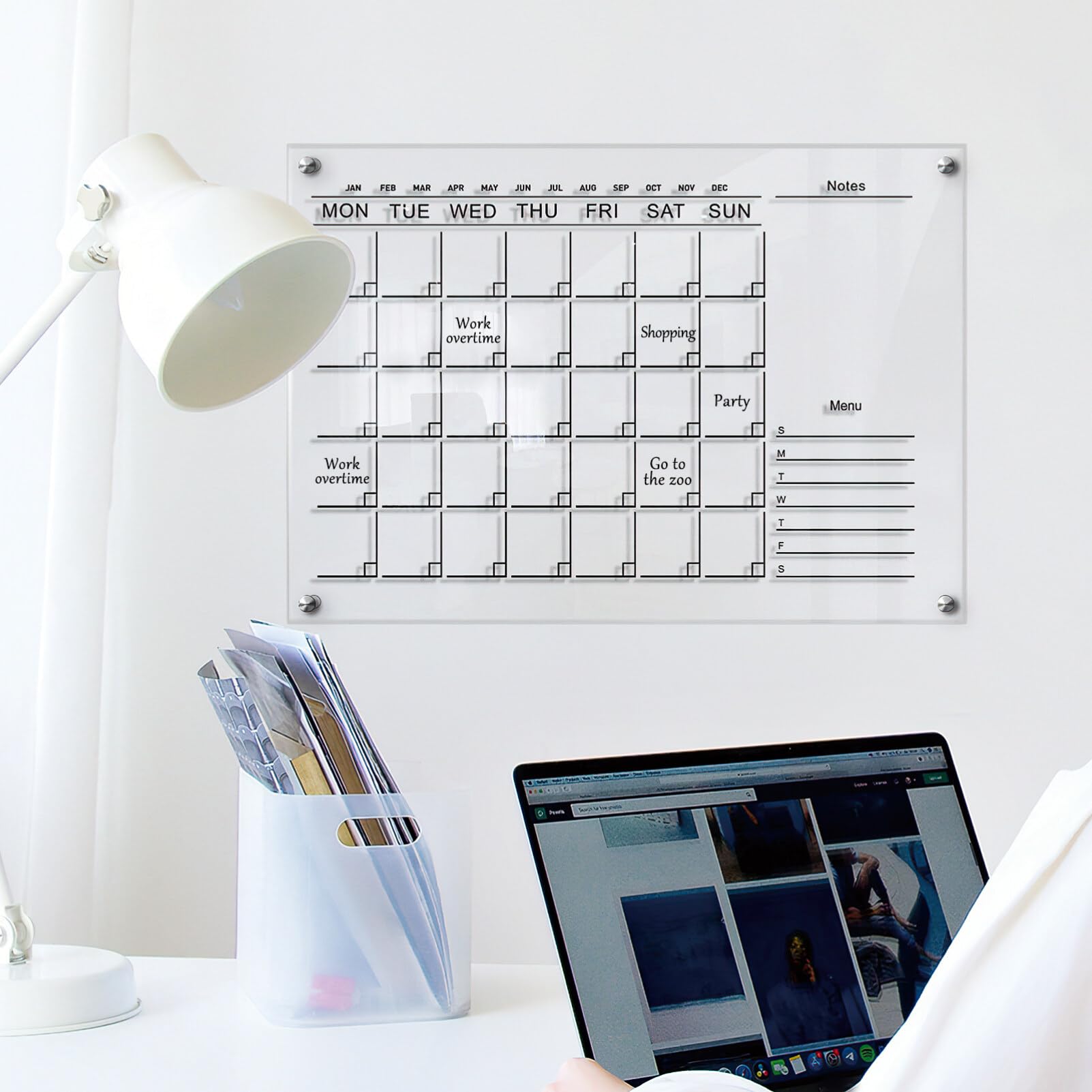 STOBOK 1 Set Acrilico Cancellabile a Secco Calendario Lavagna Trasparente a Parete Mensile Calendario Settimanale Pianificatore Giornaliero Memo Board Pianificatore Pasti Sezione Note