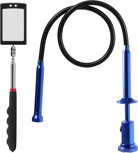 Espejo de inspección telescópico con luces LED, herramienta flexible agarrador de garras magnético de 4 garras. conjunto de herramientas combinadas.