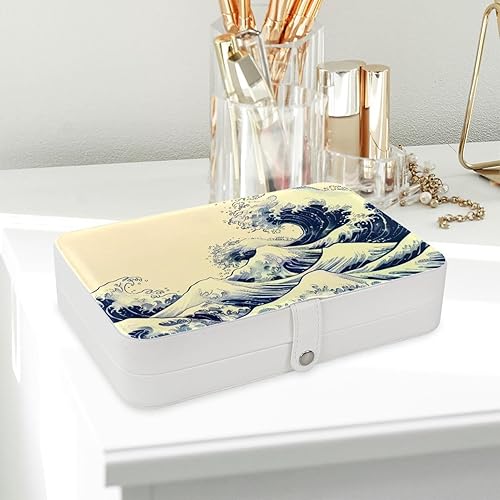 Miniatura 6 de Ocean Waves Retro Style Jewelry Box Necklace Ring Storage Organizer, PU Leather Jewelry case Portable Travel Jewelry Organizer for Women Girls