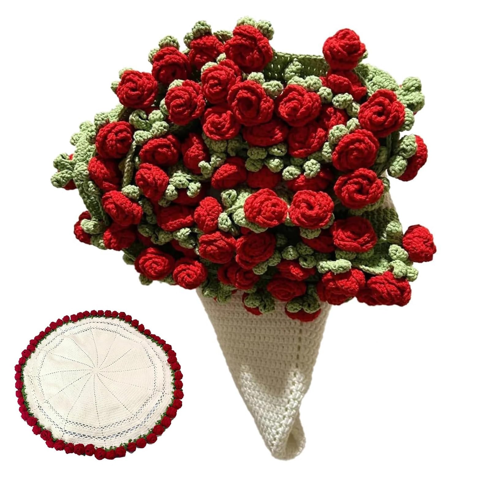 Vellarix Crochet Flower Bouquet Blanket, Handmade Crochet Rose Blanket, Soft and Lightweight Knitted Throw Blankets, for Home Decor(A)