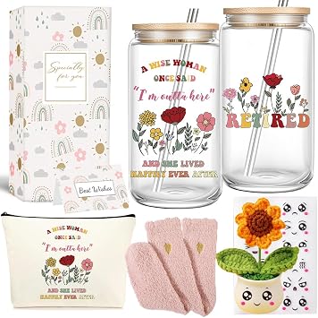 Retirement Gifts for Women 2025 Ideal Retirement Gift for Coworker Teacher Nurse Boss Friend Mom Grandma Retirees Funny Retired Gifts with 16oz Glass Cup