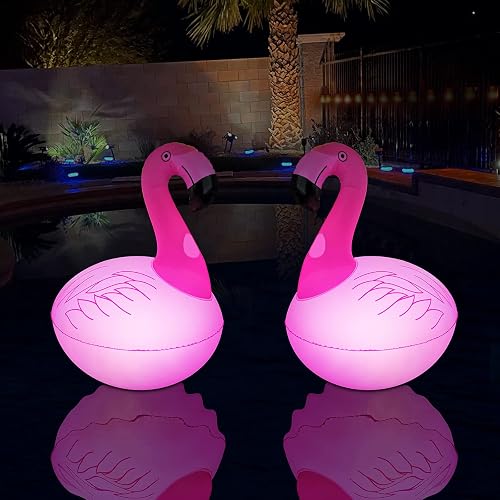 c ootway Floating Pool Lights Pack of 2, Solar Flamingo Pool Lights Waterproof, Glow in The Dark Solar Floating Pool Lights, Inflatable Floating Lights for Pool Wedding Party Decorations