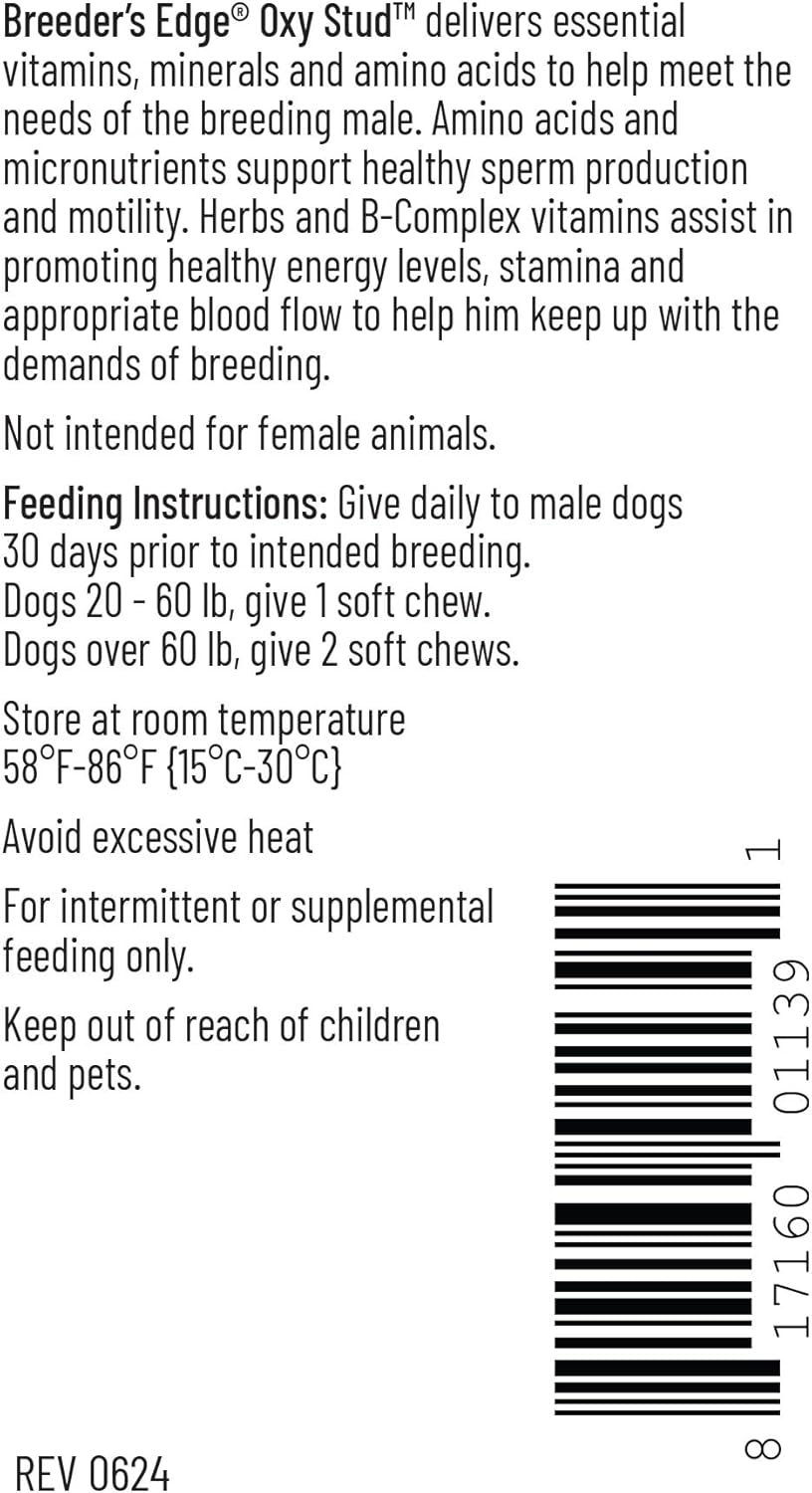 Breeder’s Edge Oxy Stud Male Supplement Multivitamin for Dogs & Cats, Helps Support Breeding, Fertility and Nutritional Needs Specific to Male Reproductive Health, Soft Chews - 60ct Medium & Large Dog