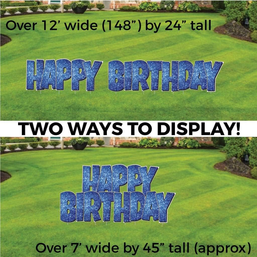 VictoryStore Happy Birthday Yard Sign Quick Set, 24 Inch Luckiest Guy, 5 Piece Jumbo Yard Decorations, Includes Stakes (Blue Sparkle 19872)