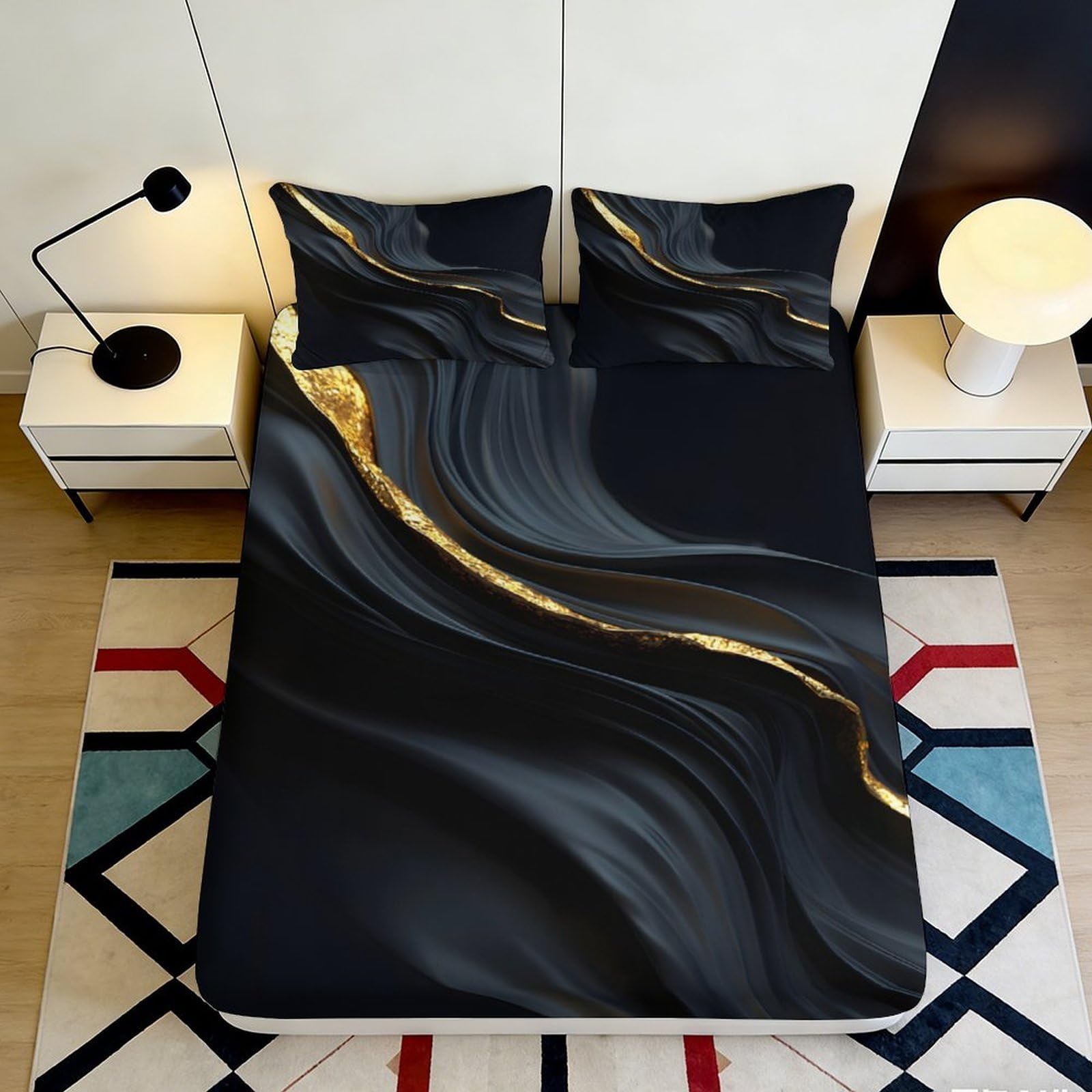 3D Printed Checkerboard Fitted Sheet Microfiber Deep Pocket Non-Slip Bedroom Bedding Set Checker Mattress Fitted Cover Washable Protector 200x200x25cm
