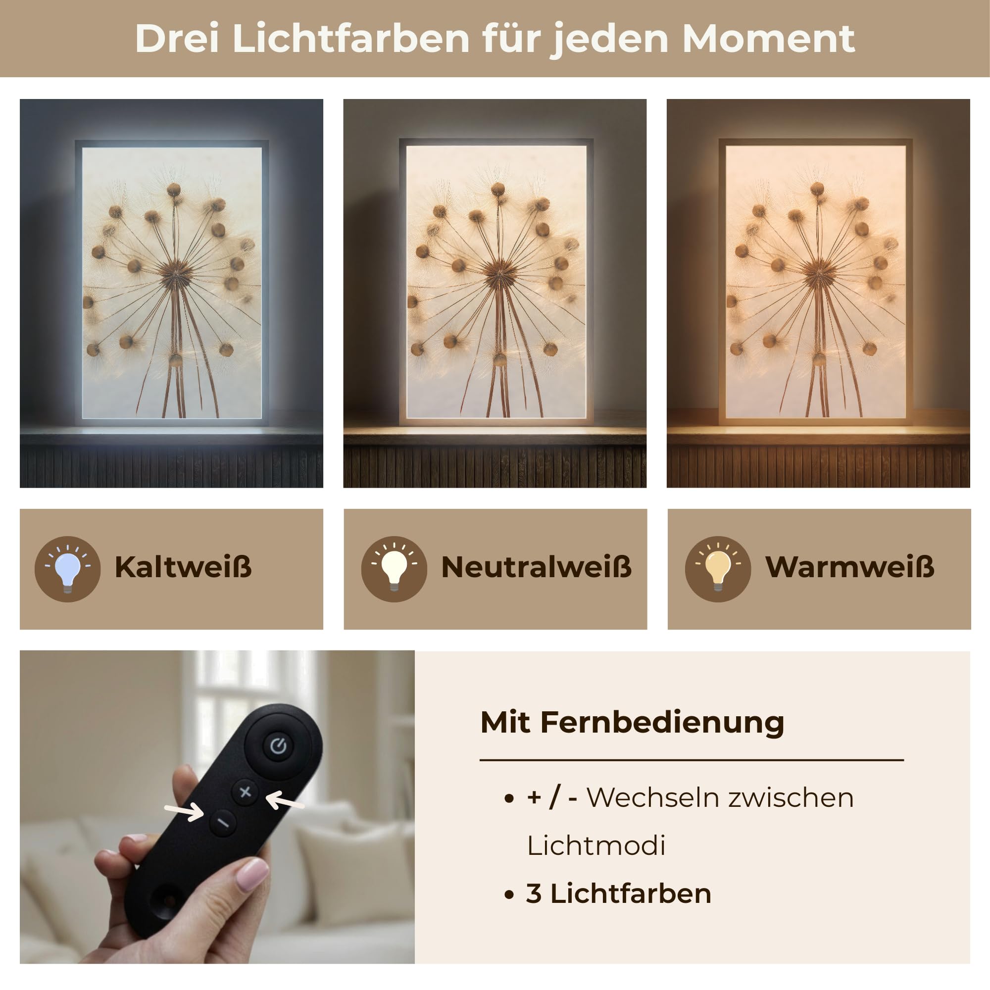 Wandlampe Innen LED Wand Lampe 40x60 cm Aufladbar Wandlichter Dimmbar Wandlampen Schlafzimmer Beleuchtung Leuchte Indoor Wall Light Blumen - Braun - Pflanzen - Botanisch