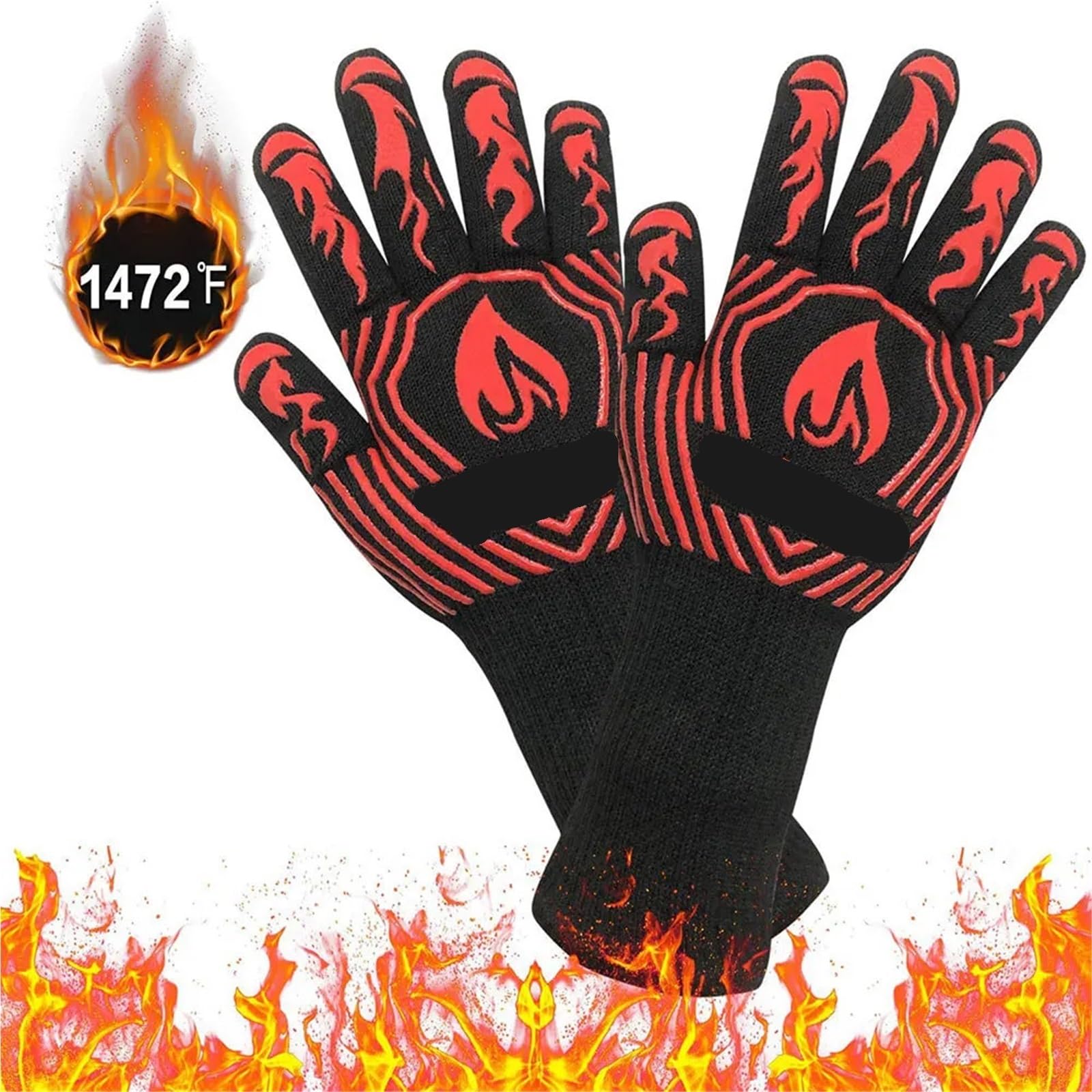 Guantes Barbacoa Guantes for barbacoa resistentes a altas temperaturas, manoplas for horno de 500 a 800 grados, guantes ignífugos con aislamiento térmico for barbacoa y microondas(Red)