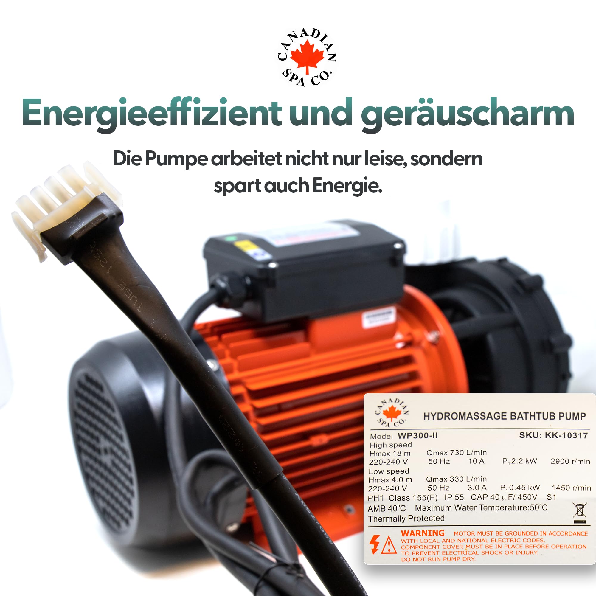 CANADIAN SPA CO. Massagepumpe 3PS WP300-II, 2-stufige Pool Pumpe, 2 auf 2 Zoll Anschluss, max. 730 Liter pro Minute, Hydromassage
